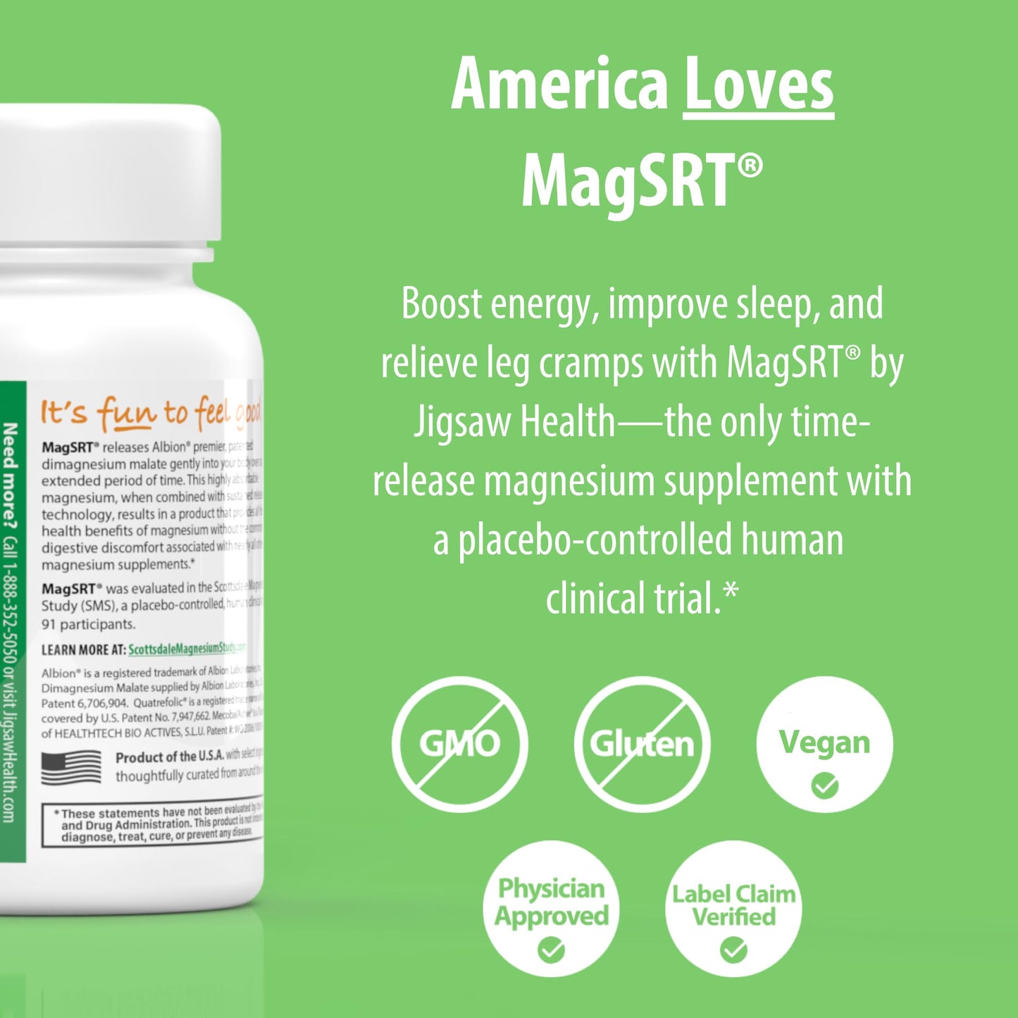 Jigsaw Health MagSRT Magnesium Supplement with Vitamin B6, Folate & B12 Tablet, 60 Tablets