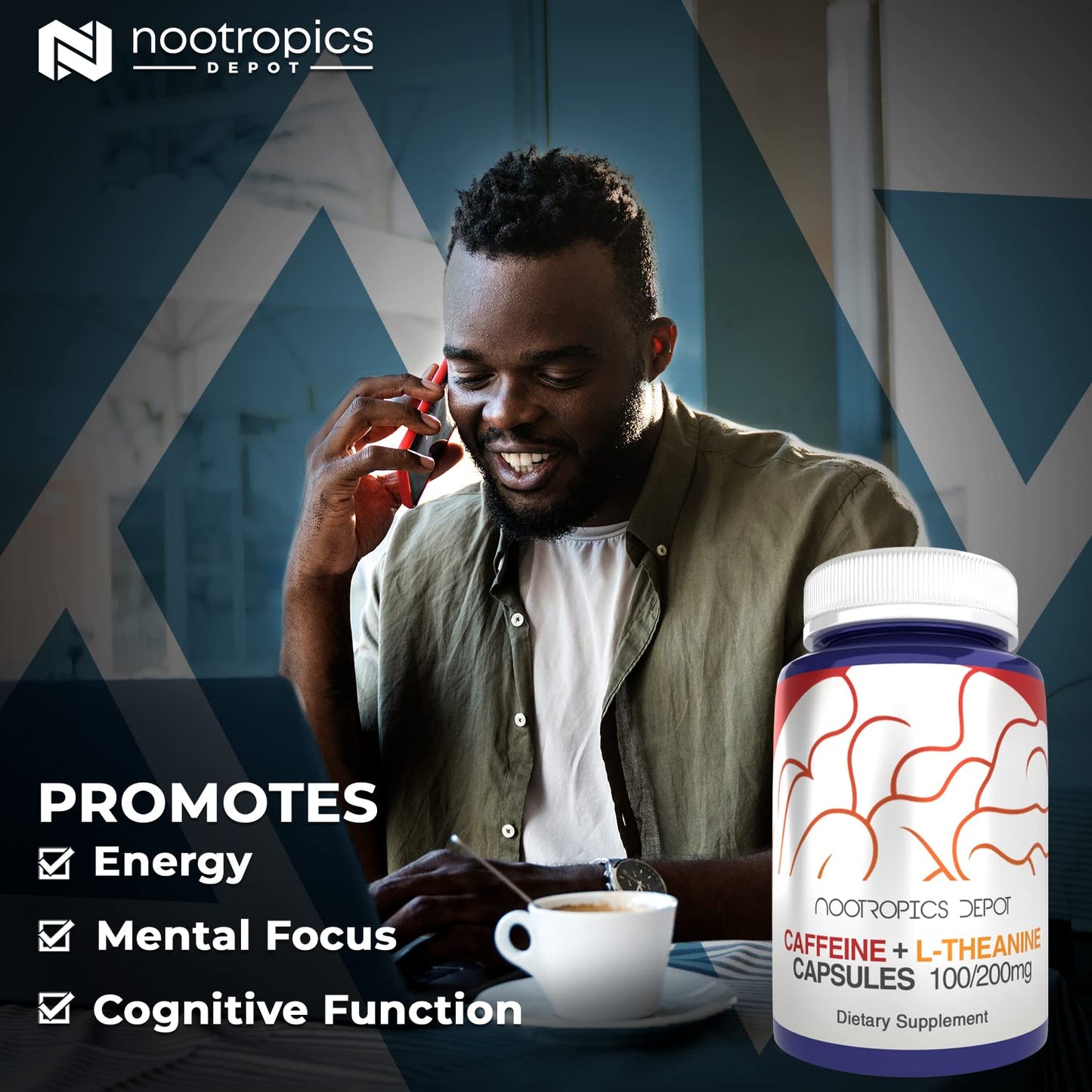Nootropics Depot Caffeine and L-Theanine Capsules, 60 Count