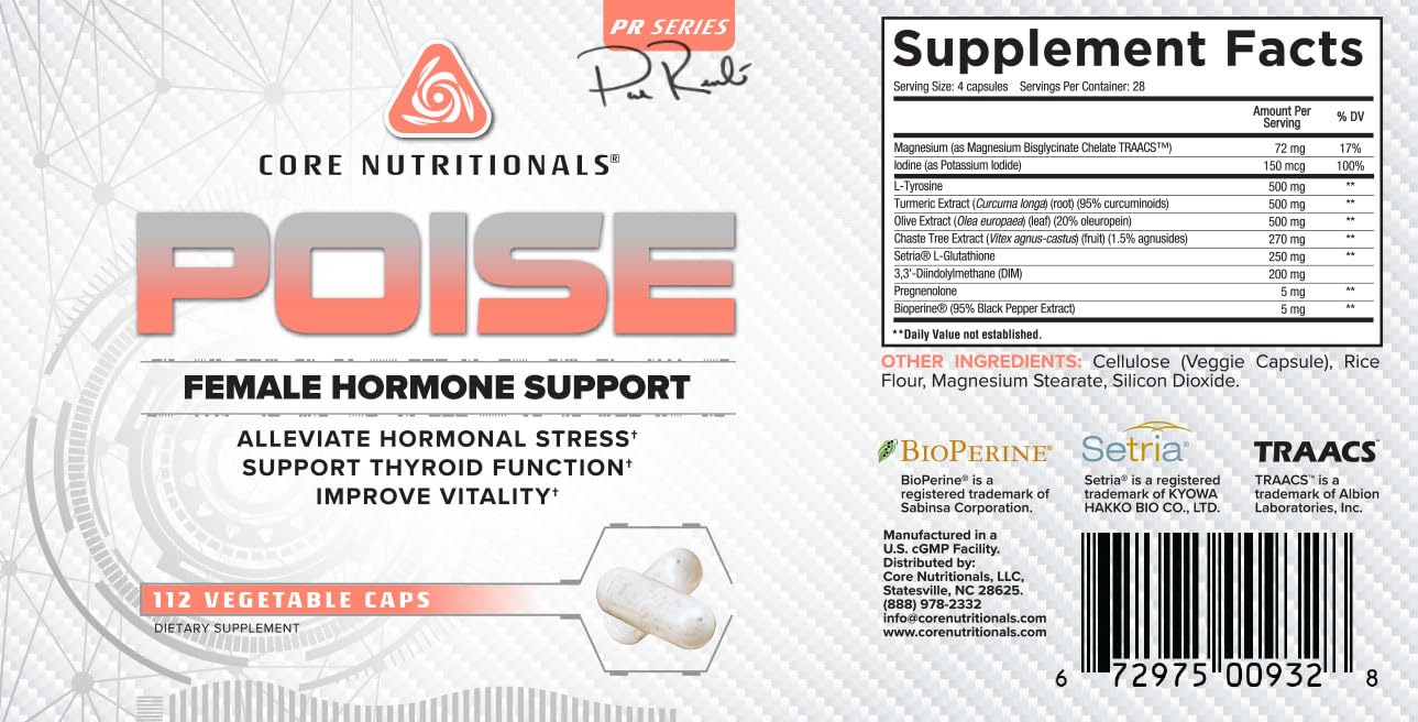Core Nutritionals Poise Female Hormone Support Capsules, 112 Vegetable Capsules