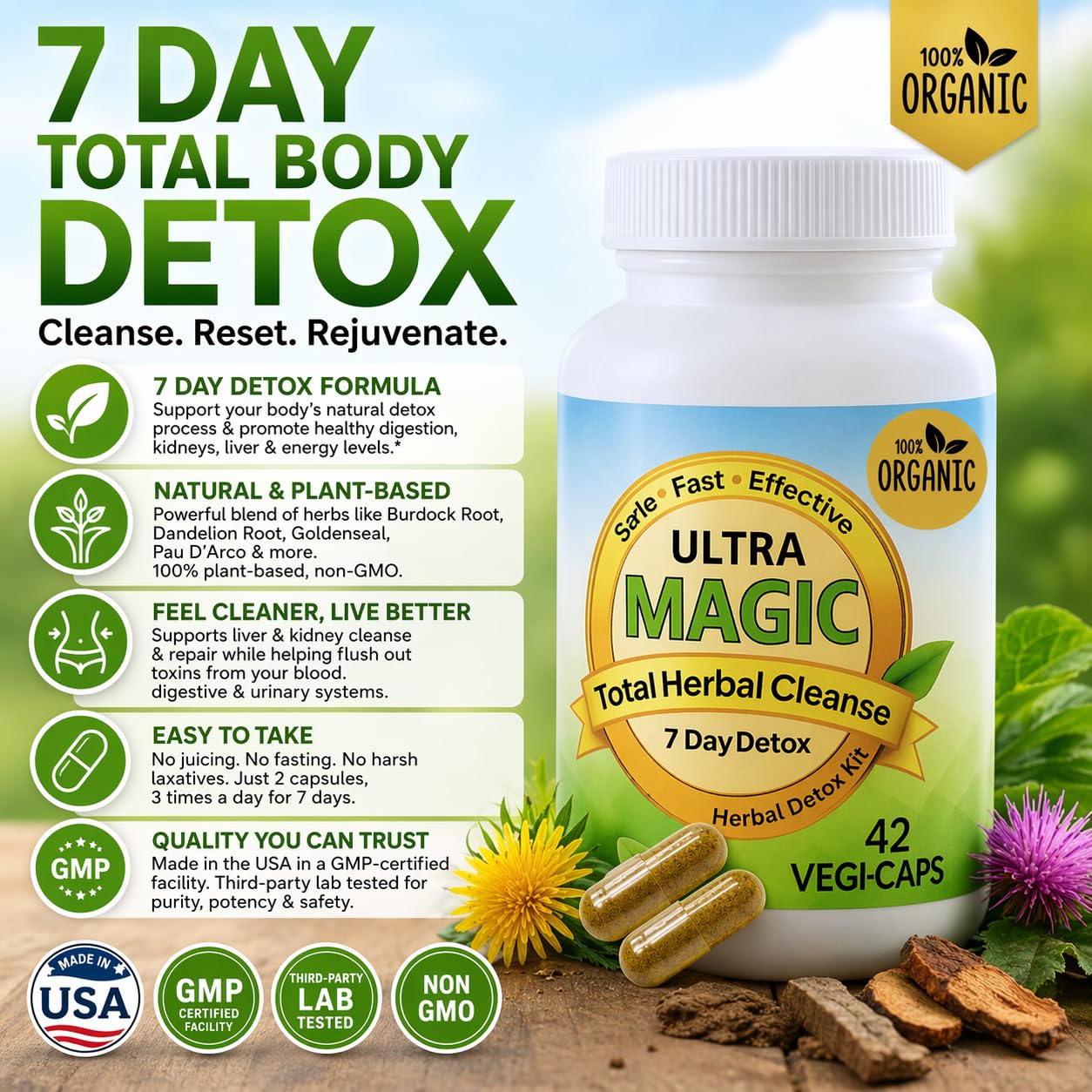 Ultra Magic 7 Day Herbal Toxin Flush & Full Body Detox Cleanse Capsules 42 Count