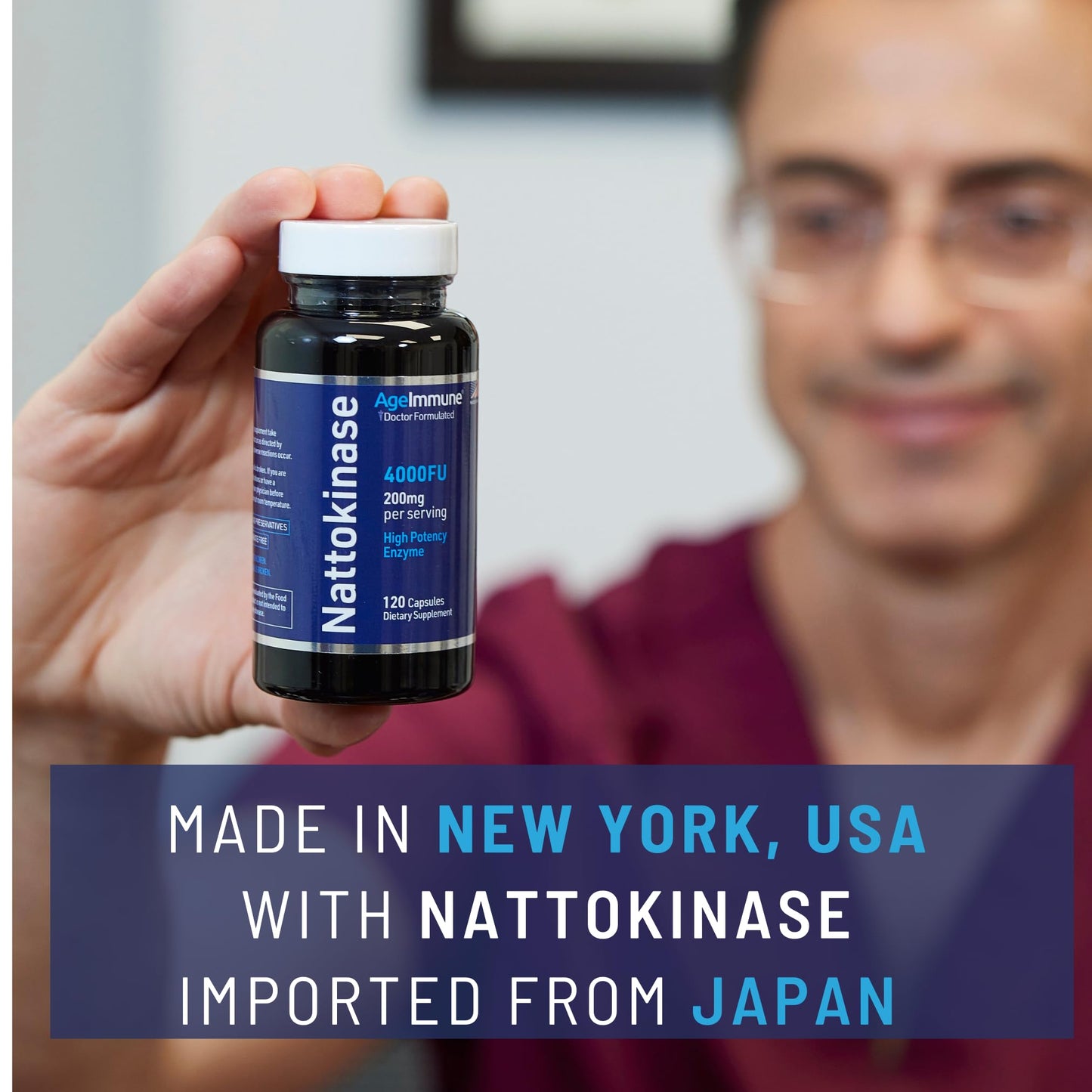 AgeImmune Nattokinase Supplement 4000 FU 200mg Enzyme Cardiovascular Support Capsules 120 Count