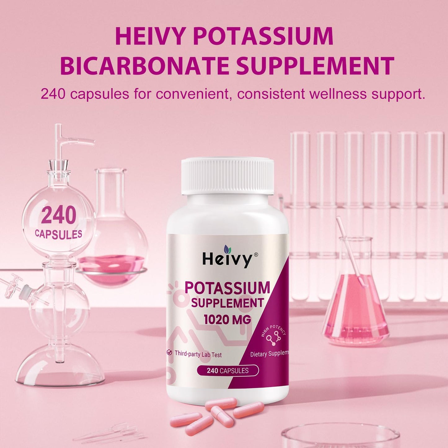 Heivy Potassium Supplement 1020 mg Capsules, 240 Veg Capsules