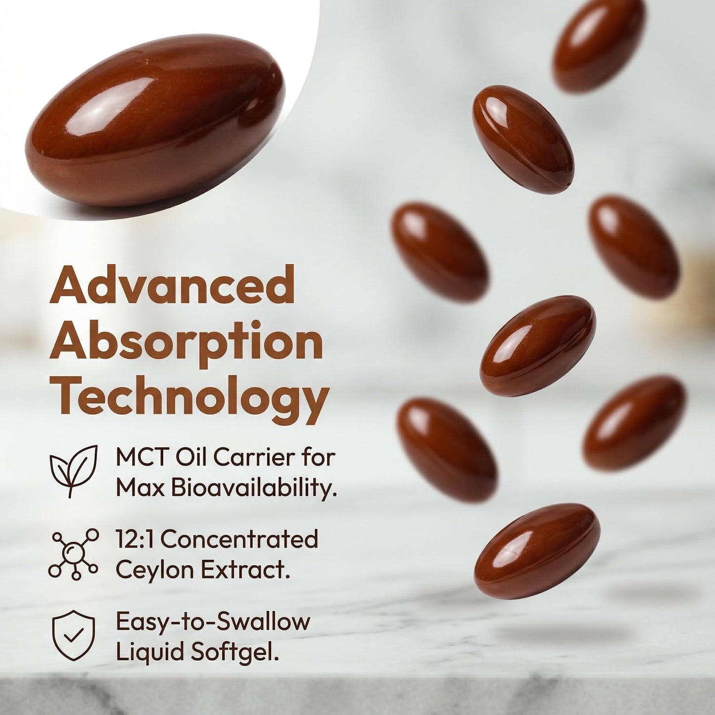 SUUDUUL Ceylon Cinnamon 1200mg Extract Supplement with MCT Oil Softgels 300