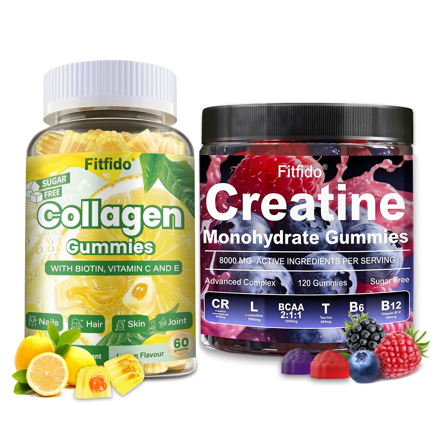 Fitfido Creatine Monohydrate Gummies + Collagen Gummies, 180 Gummies