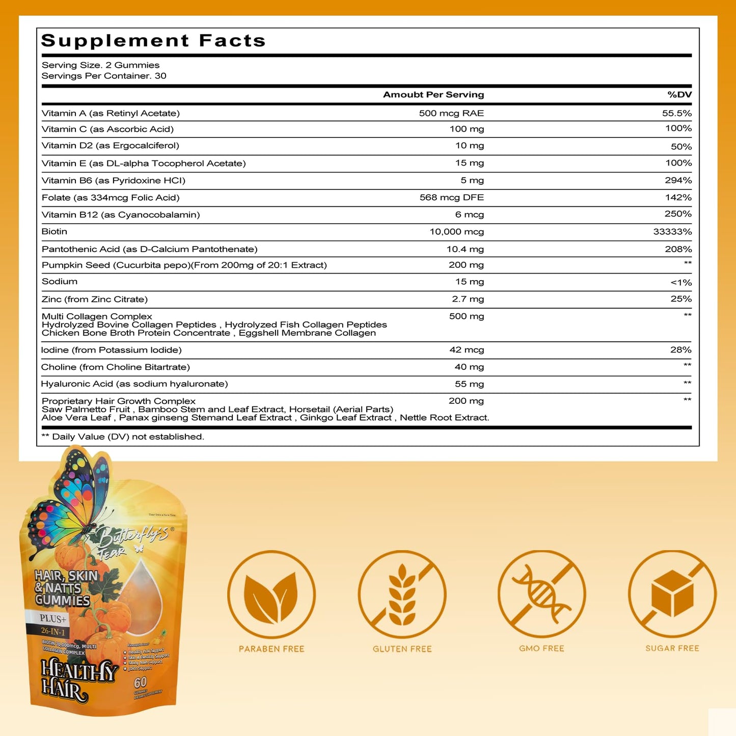 BUTTERFLY'S TEAR Hair, Skin & Nails Gummies 300 Count