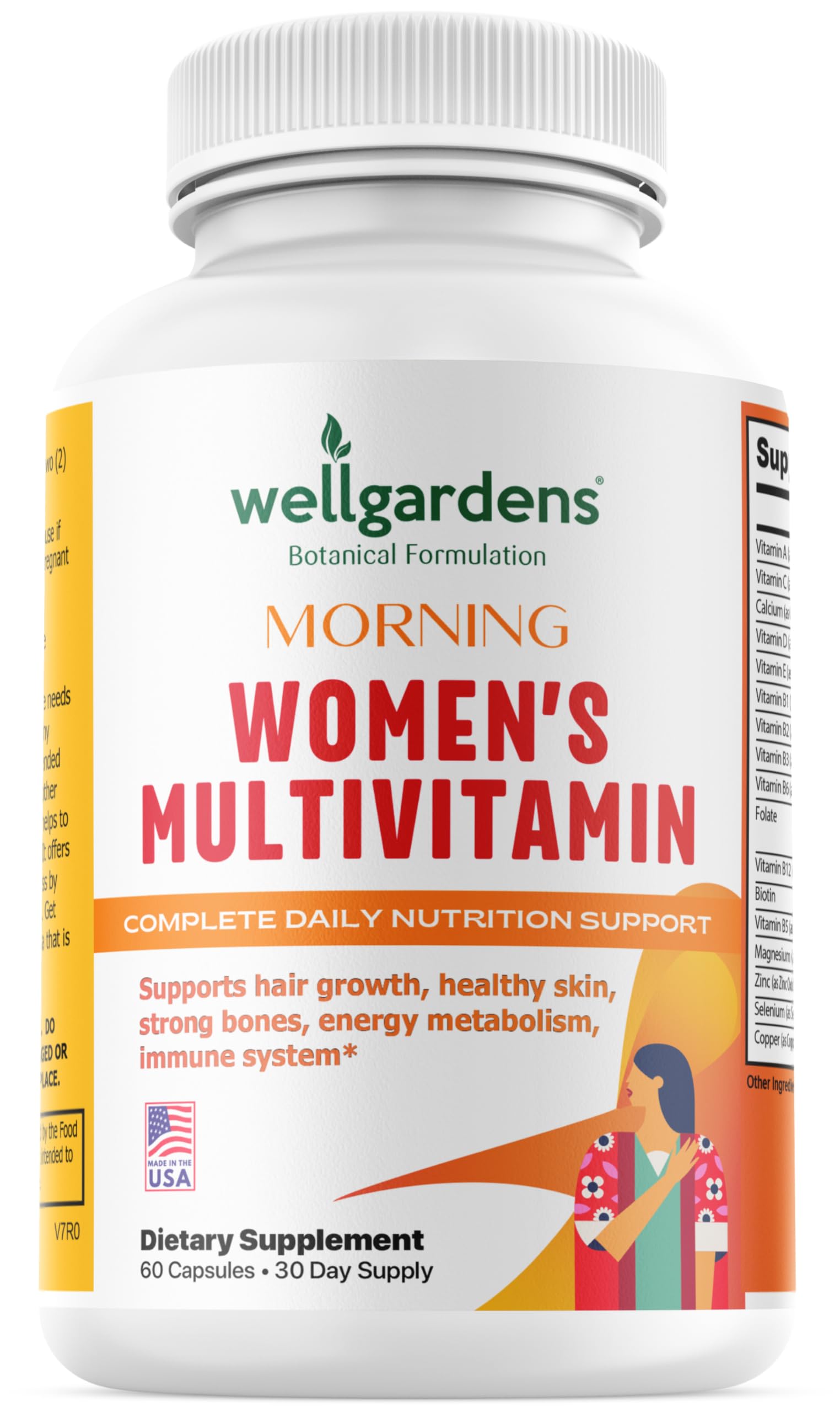 Wellgardens 100% Pure Women's Multivitamin for Hair Growth + Complete Vitamins, Biotin, Zinc, Antioxidants, Supports Skin, Energy, Immune Health, 60 Capsules