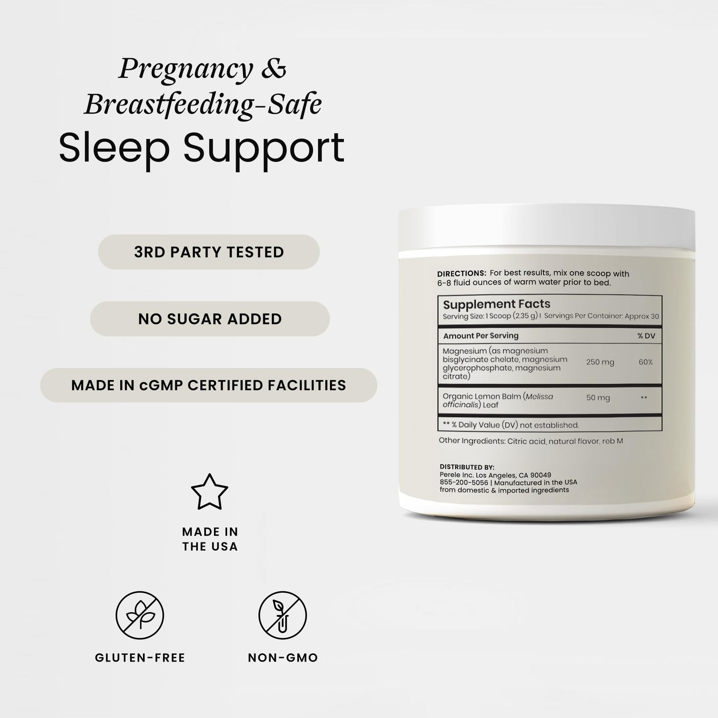 Perelel Sleep Support Magnesium Powder Blend with Lemon Balm, 2.96 oz