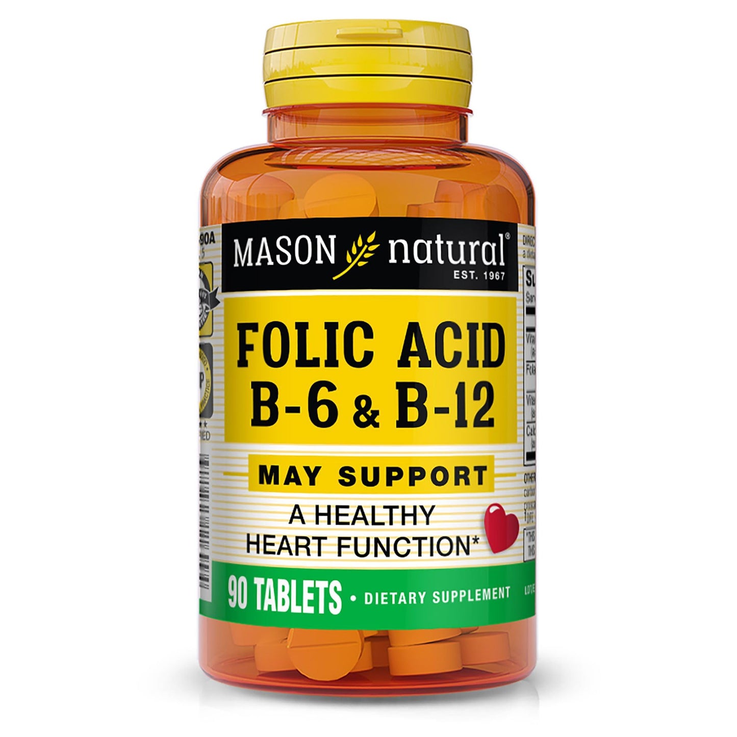 Mason Natural Folic Acid with B6 & B12 Tablets, 90 Count