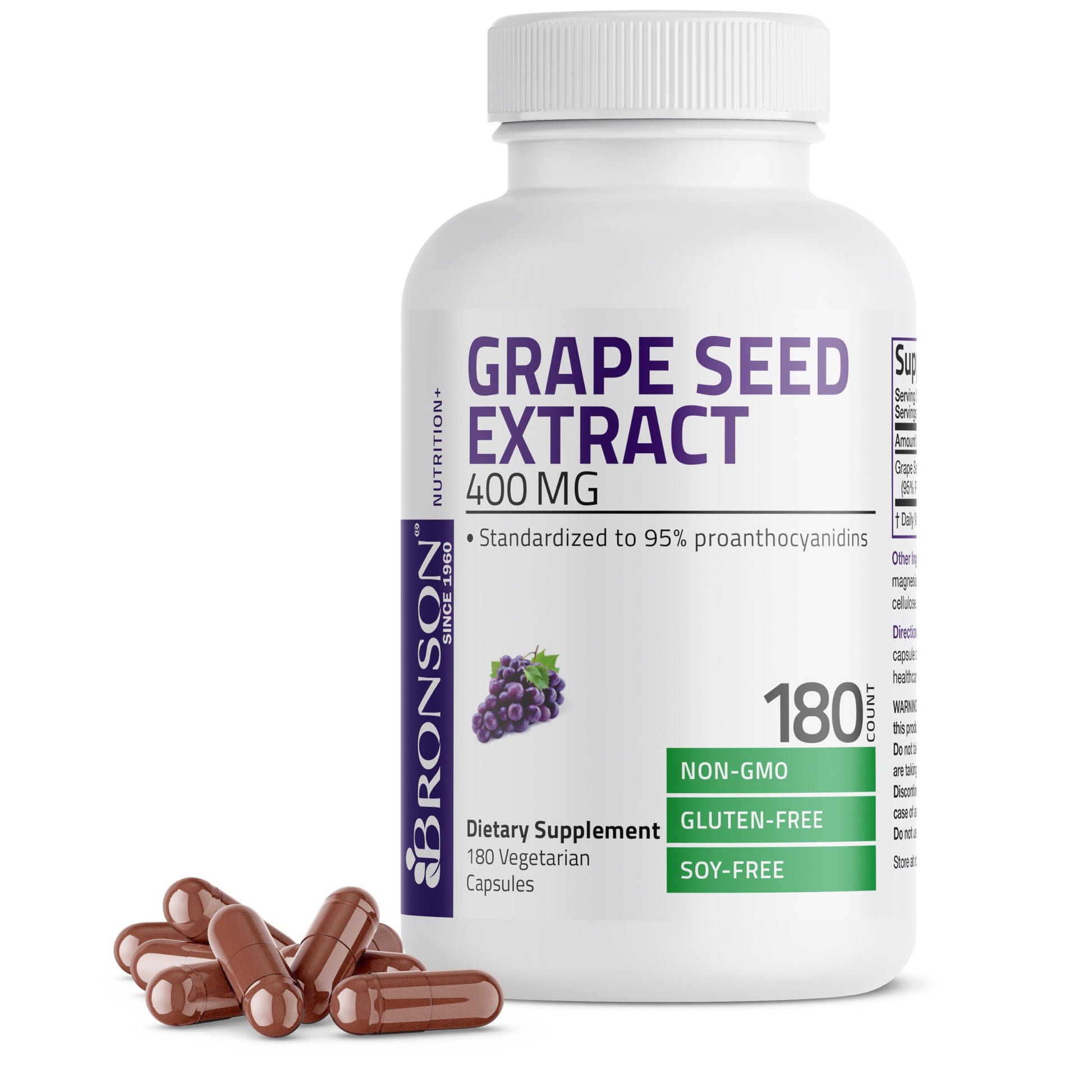 Bronson Grape Seed Extract 400 mg Capsules, 180 Vegetarian Capsules