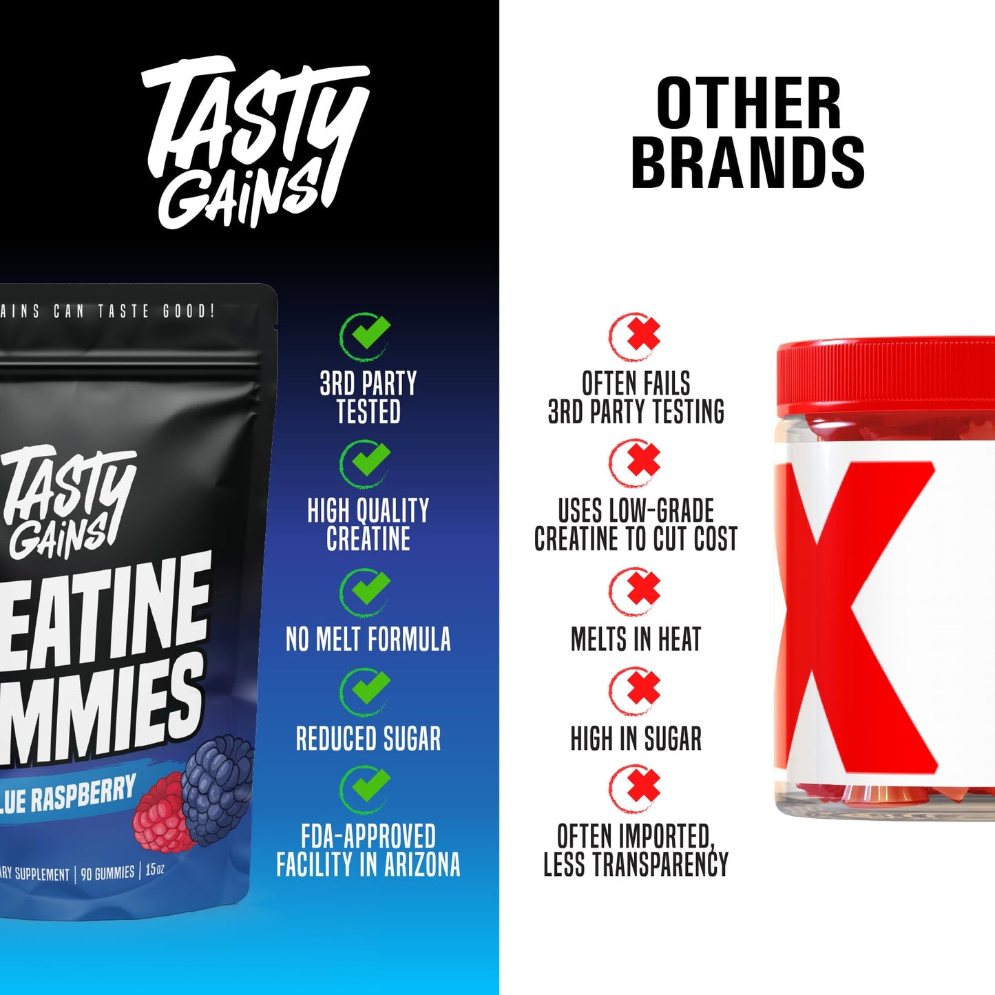 TASTY GAINS Creatine Gummies 90 Count