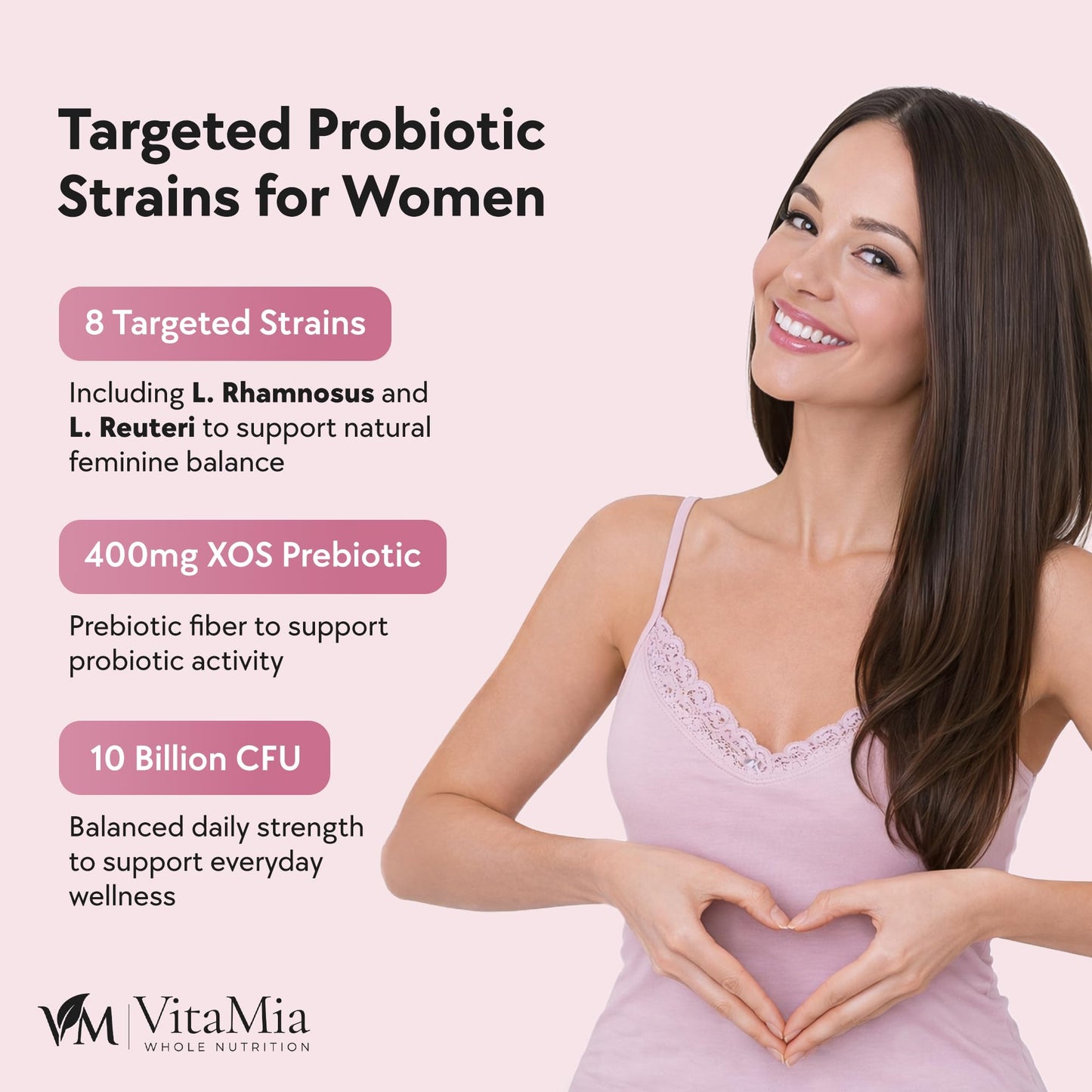 VitaMia Probiotics for Women 10 Billion CFU Daily Supplement with Prebiotic XOS - Supports Digestive Health and Overall Wellness, 60 Capsules