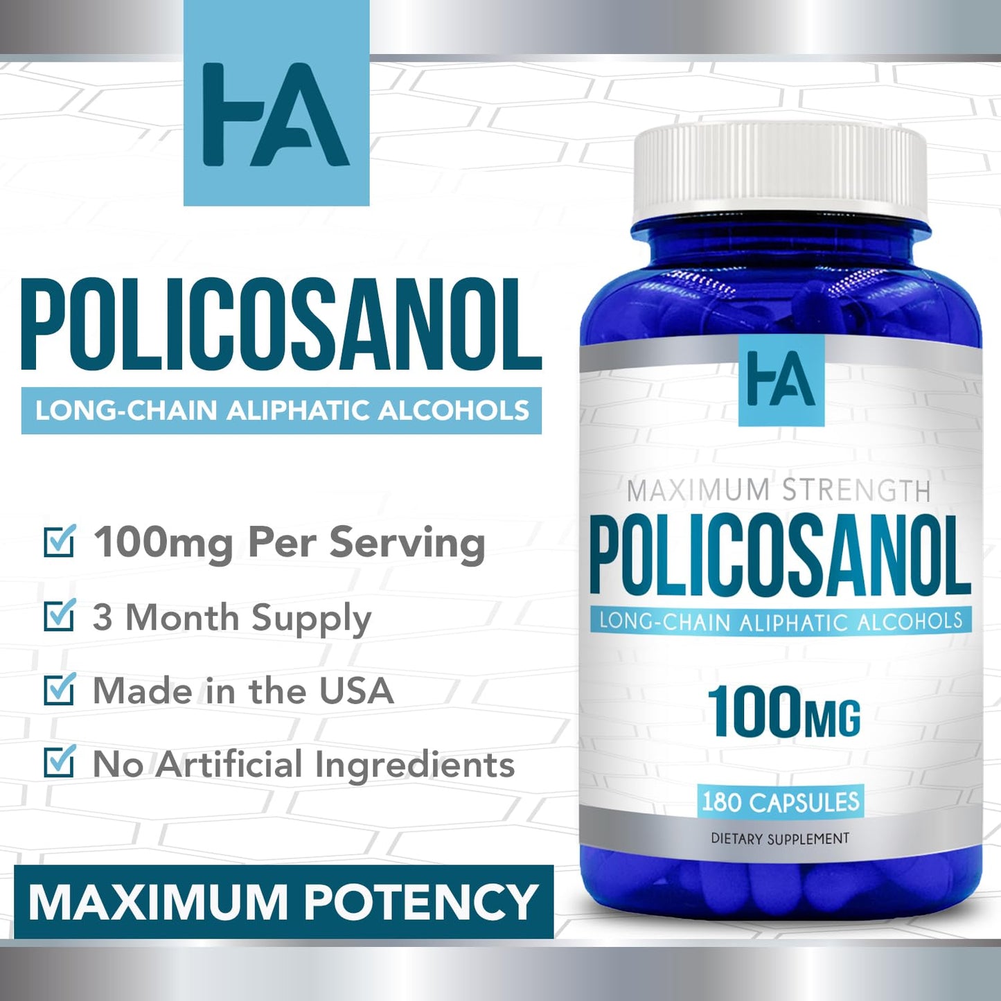 Healing Awakening Policosanol 100mg Capsule, 180 Count