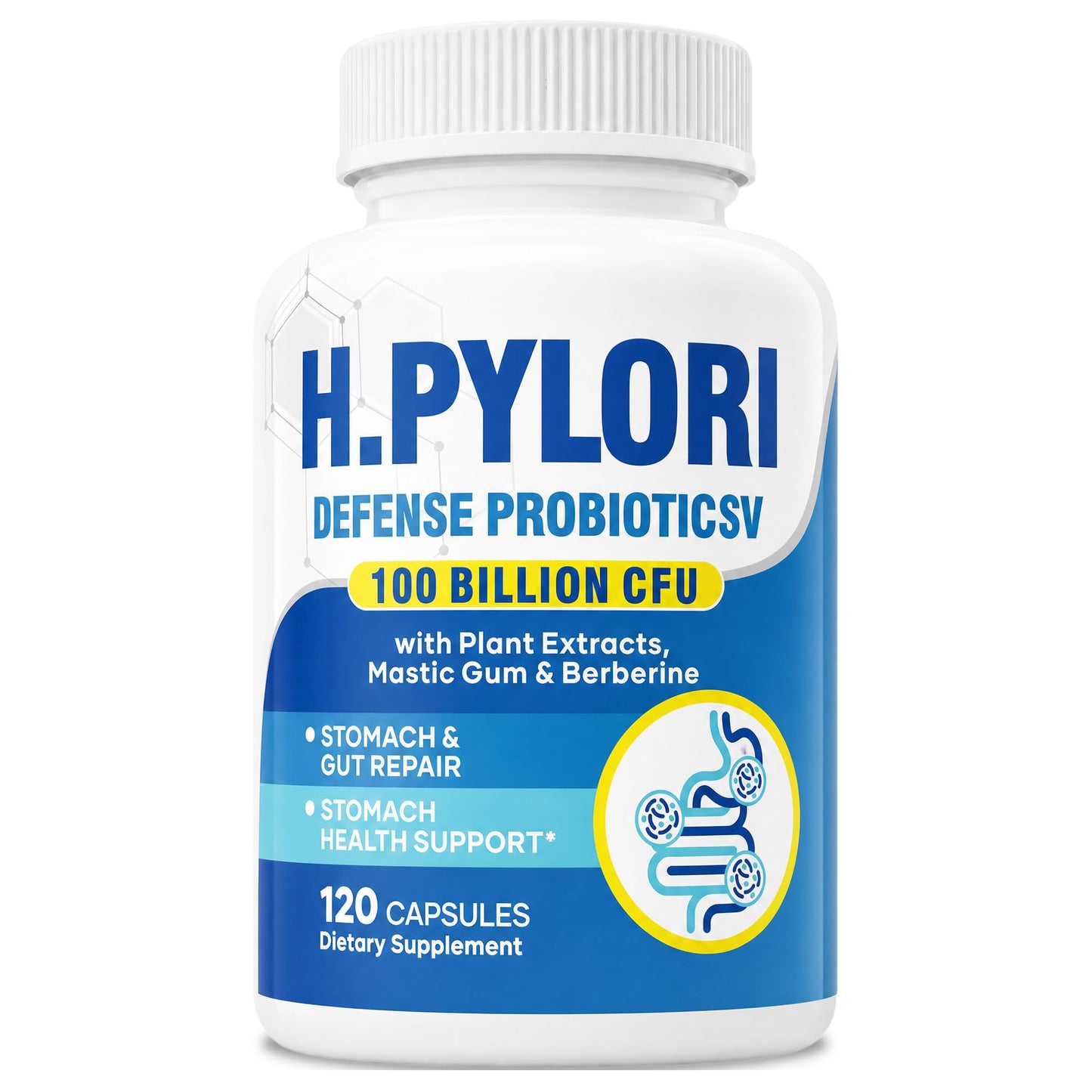 Ulvara H Pylori Defense Probiotics 100 Billion CFU with Lactobacillus Reuteri, Mastic Gum, Berberine, for Digestive & Gut Health, Vegan, 120 Capsules