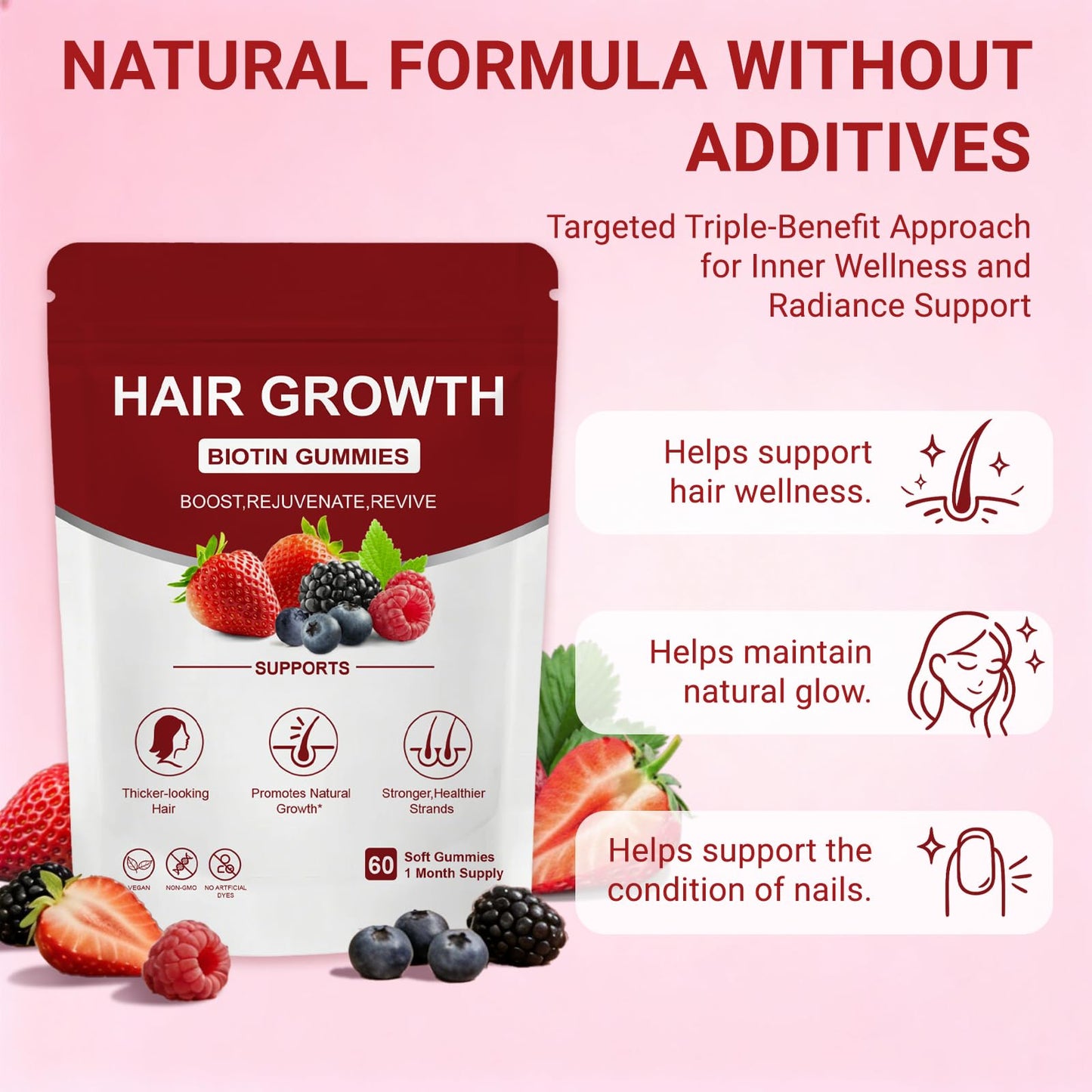 Norce Sactor Lumin Hair Gummies with Biotin & Collagen, Mixed Berry Flavor, Supports Healthy Hair Growth & Strength, Skin & Nails, Vegan & Non-GMO, 60 Gummies