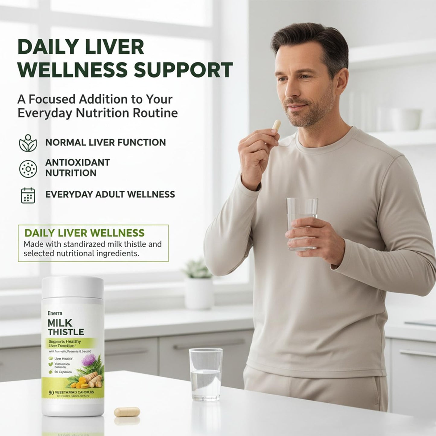 Lavouria Enerra Milk Thistle Supplement Silymarin Blend Capsules, 90 Count