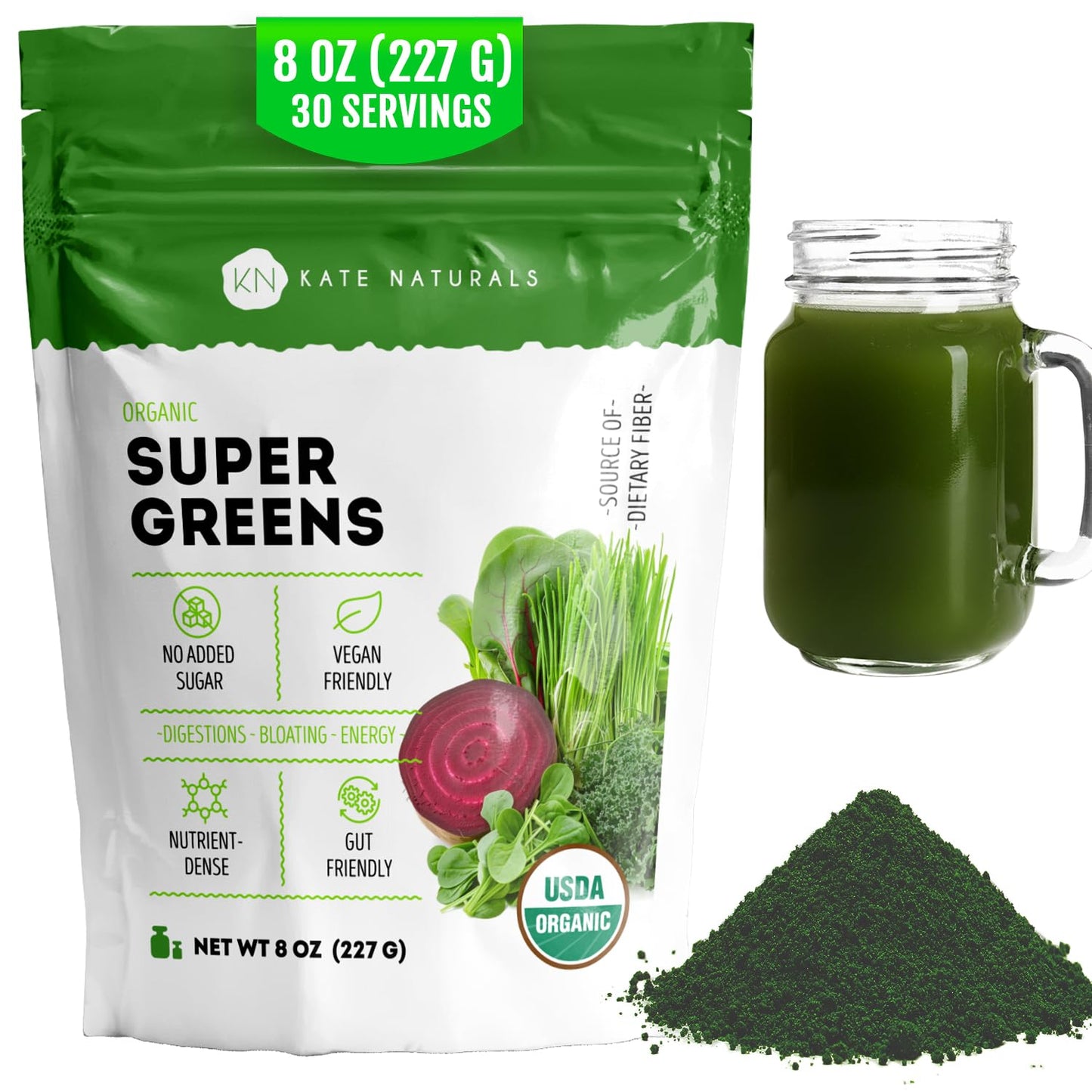 Kate Naturals Organic Super Greens Powder, 8 oz