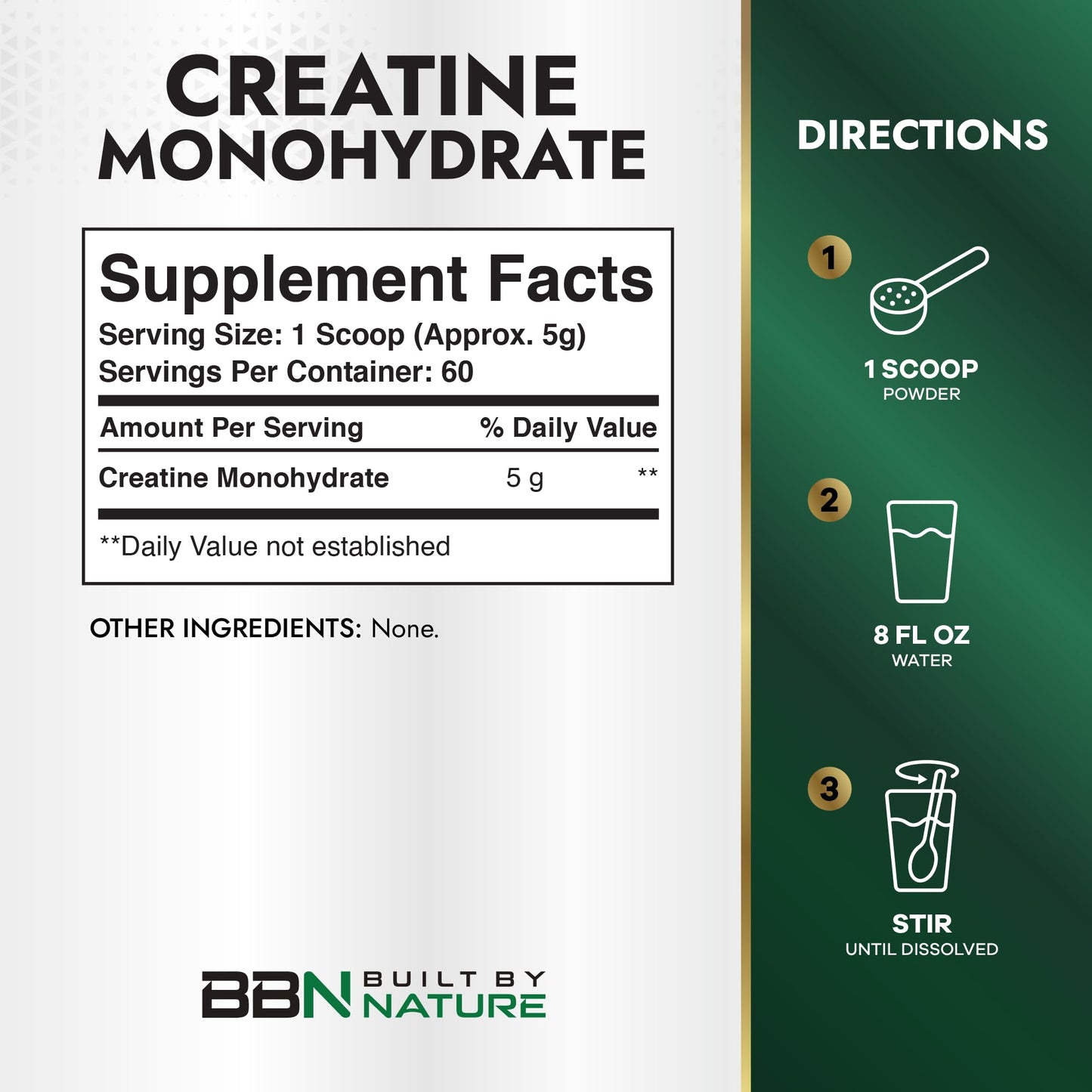 Built by Nature Creatine Monohydrate Powder Unflavored, 10.58 Ounce