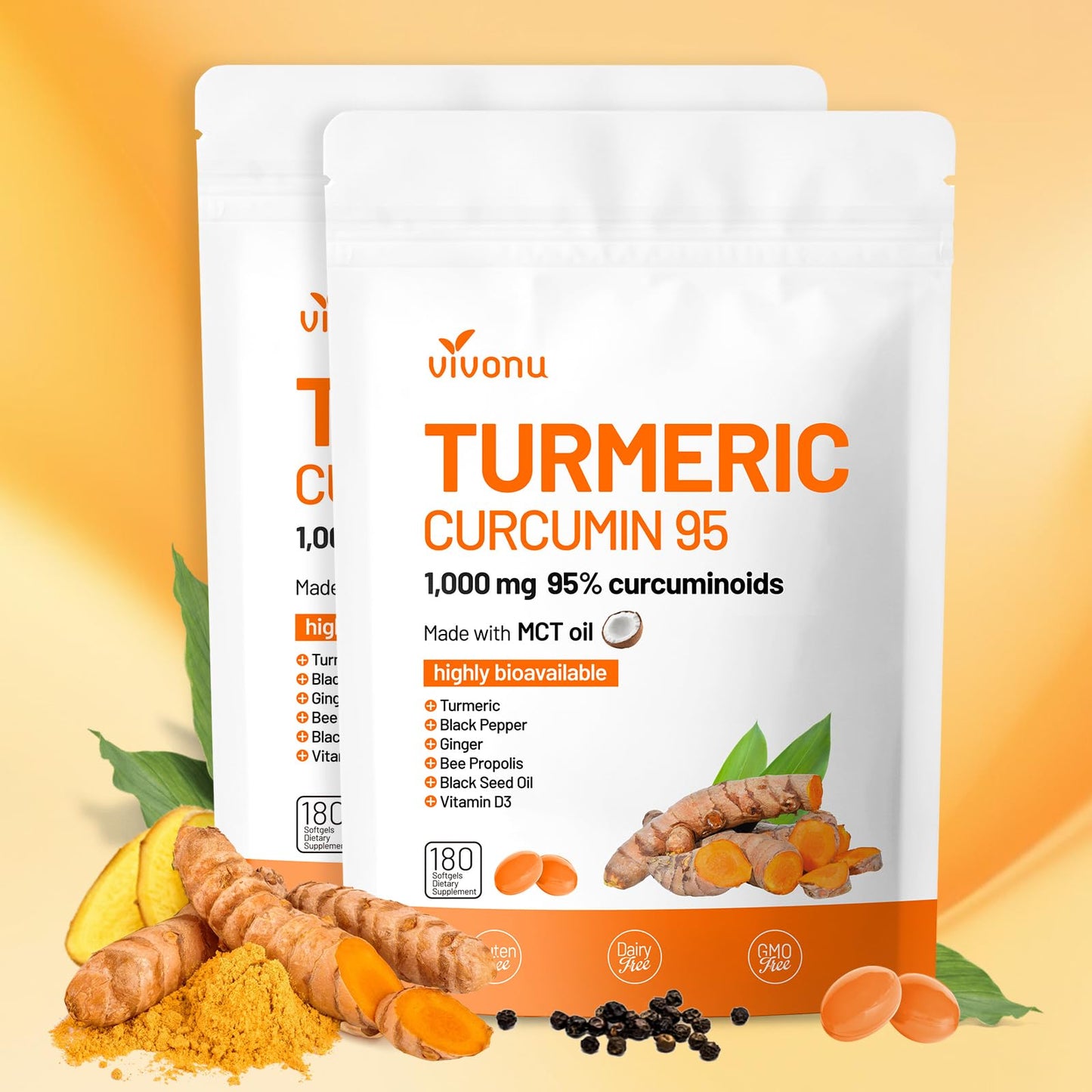 VivoNu 10-in-1 Turmeric Supplement Softgels, 1 Count
