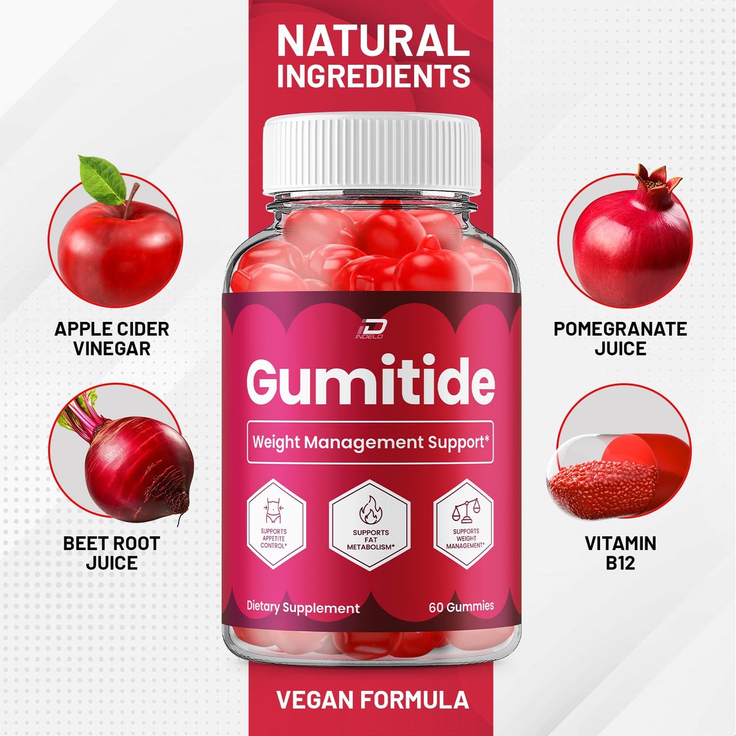 Indelo Gumitide ACV Gummies, 300 Gummies