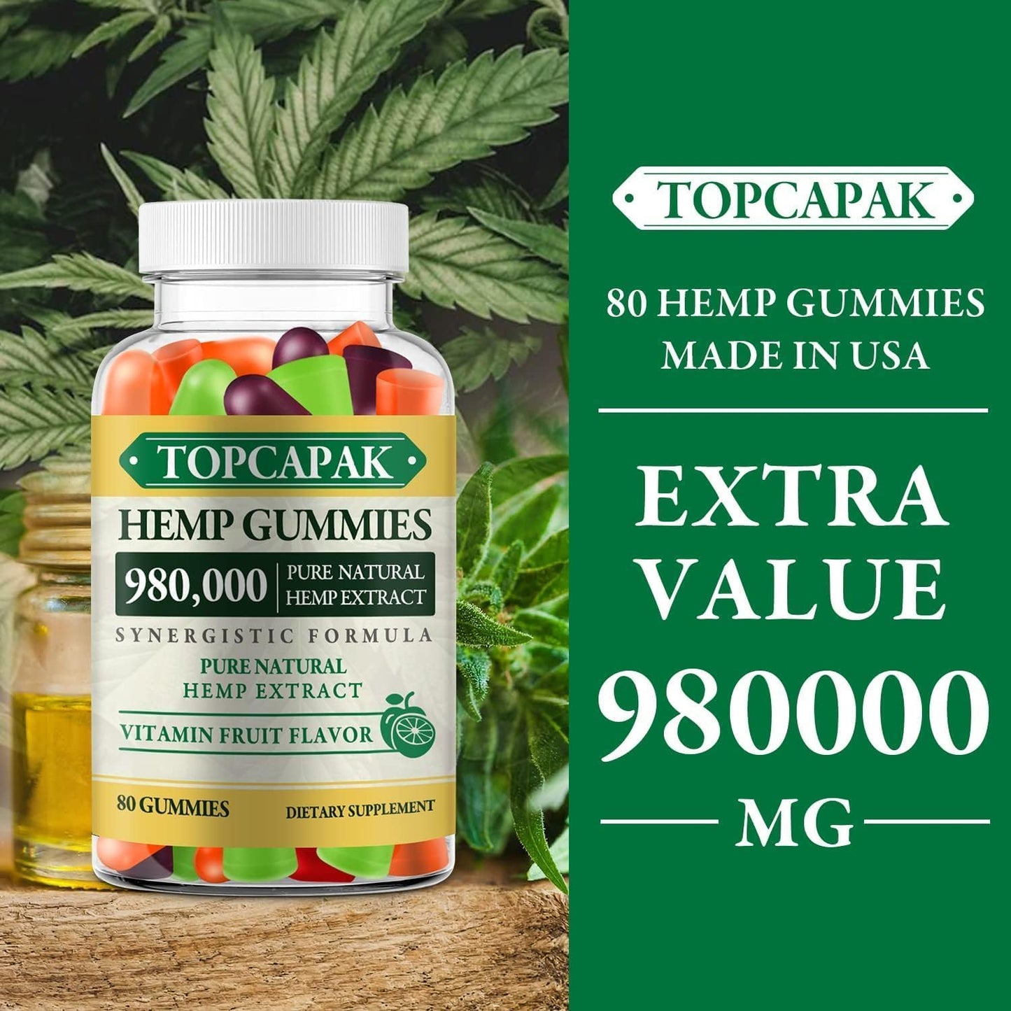 TOPCAPAK Hemp Gummies for Sleep, Pain, Anxiety - Advanced Extra Strength Supplement with High Potency Pure Hemp Oil Extract, 160 Gummies