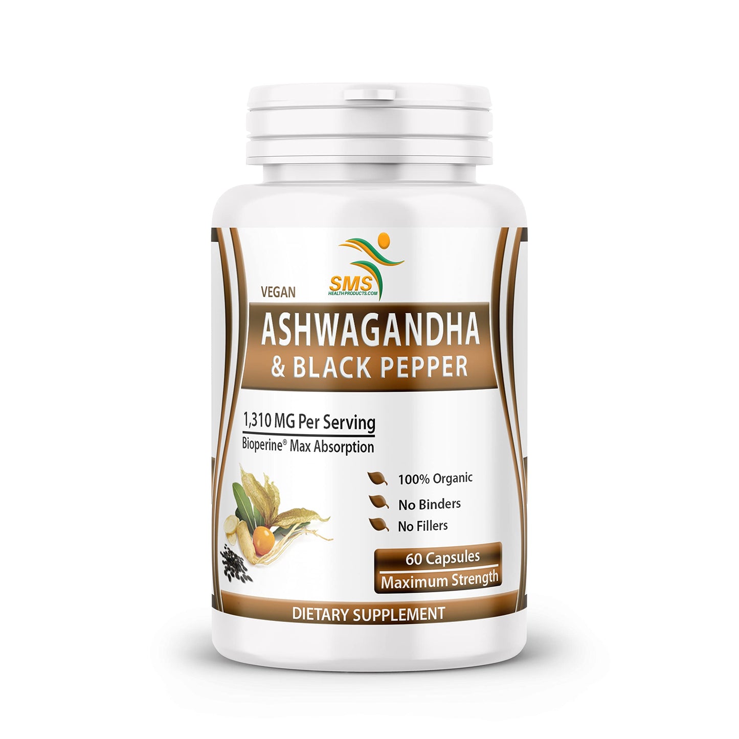 SMSHEALTHPRODUCTS.com Ashwagandha with Black Pepper Capsules 60 Capsules