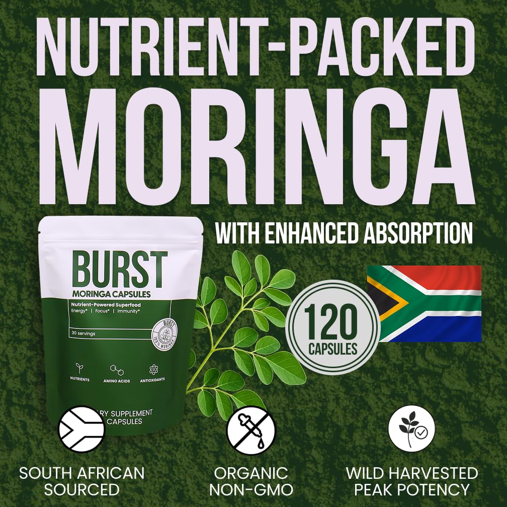 Moringa Burst Organic Moringa Leaf Capsules 120 Count