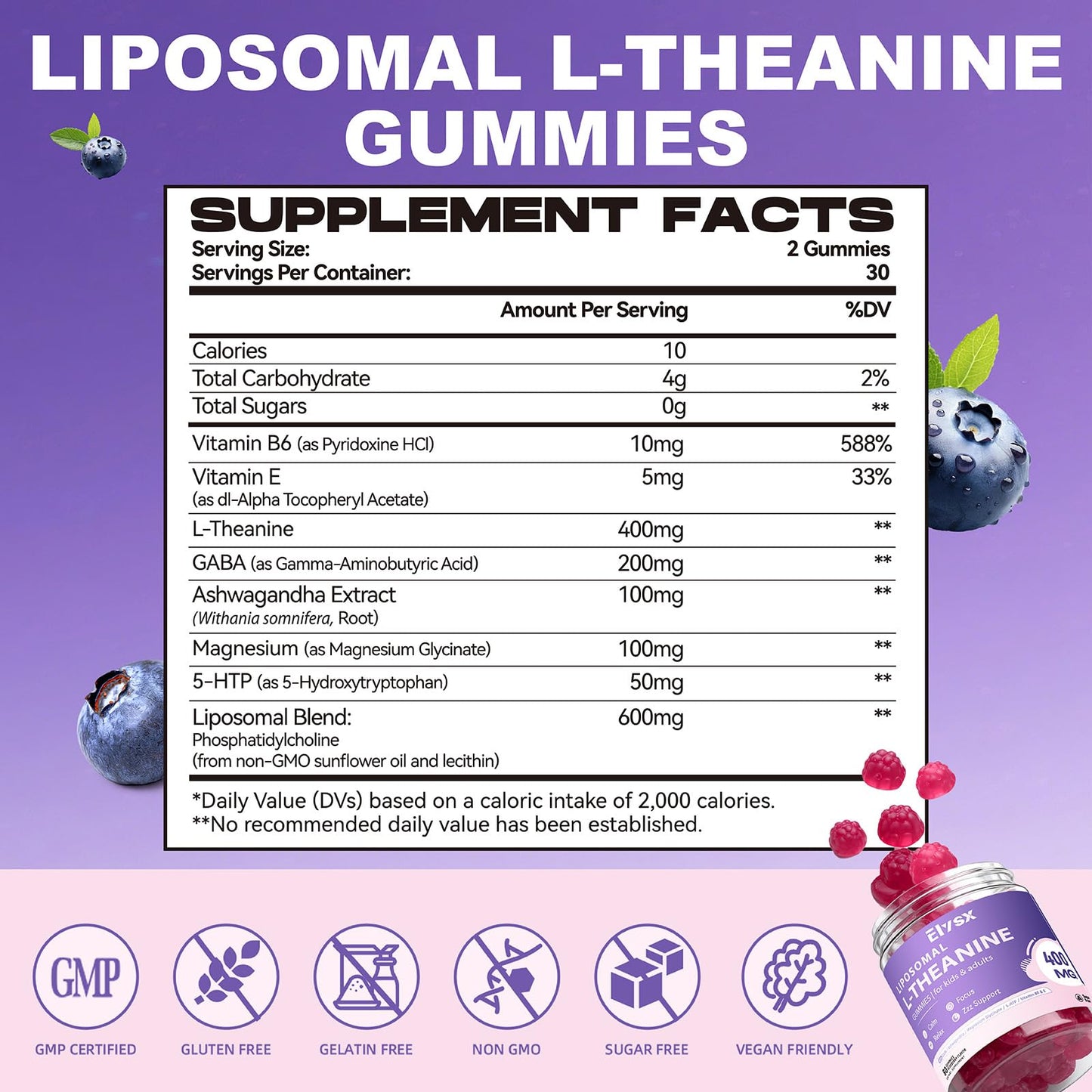Elysx Liposomal L-Theanine Gummies for Kids & Adults, 60 Count