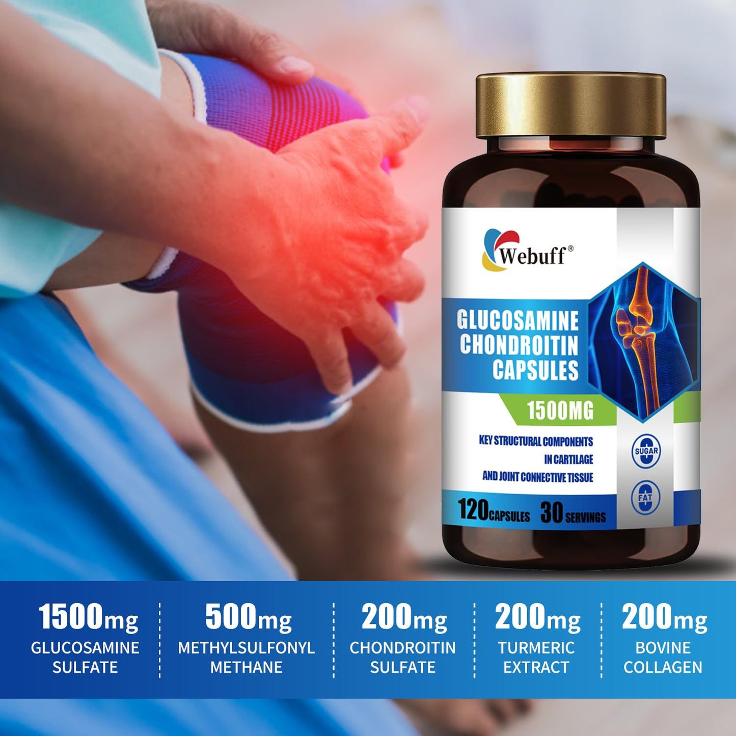 Webuff Glucosamine Chondroitin Turmeric Dietary Supplement Capsules 120 Count