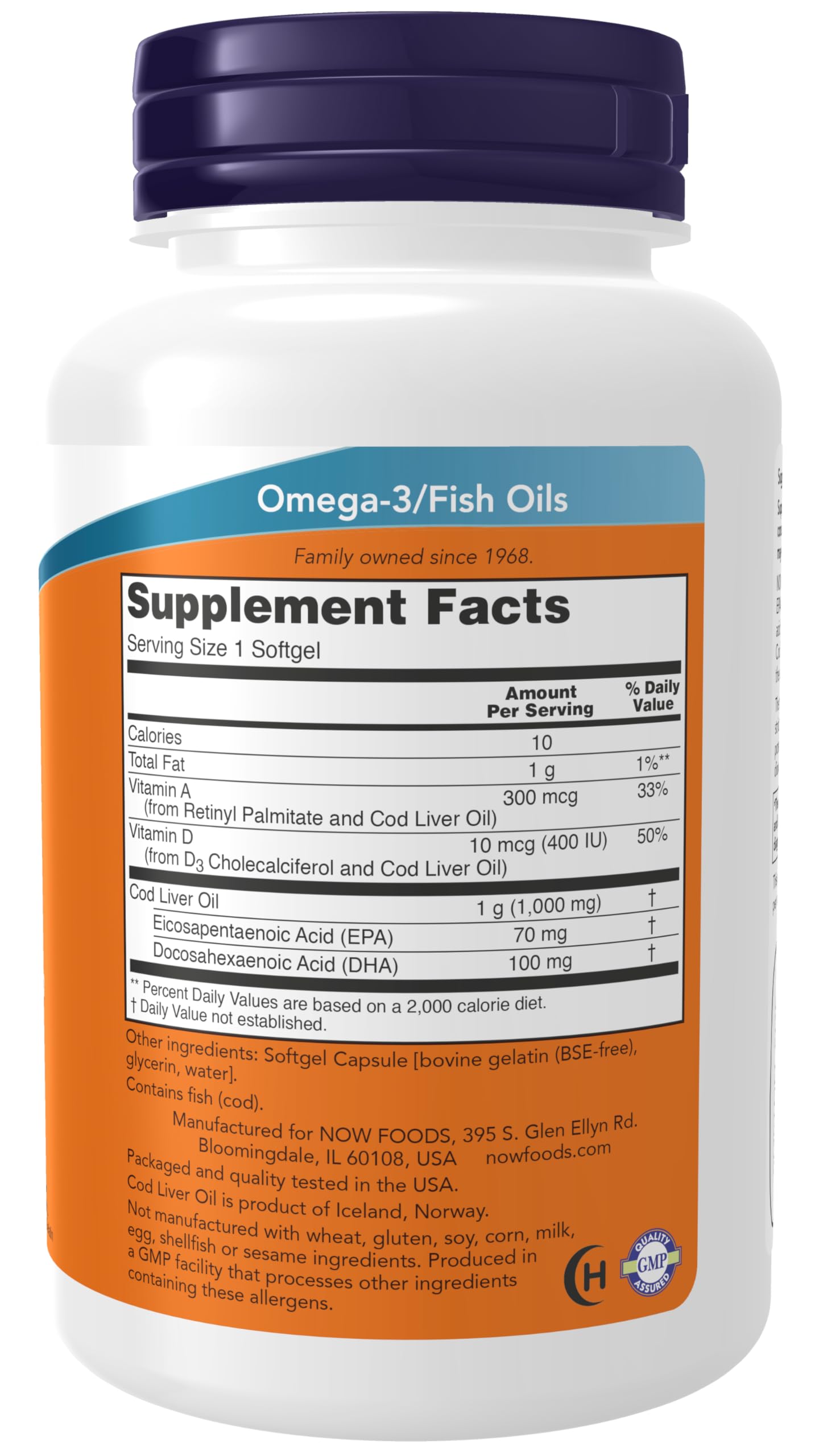 NOW Foods Cod Liver Oil Extra Strength 1,000 mg with Vitamins A & D-3, EPA, DHA Softgel 90 Count