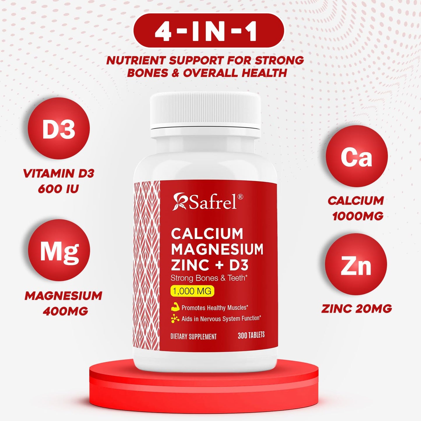 Safrel Calcium Magnesium Zinc with Vitamin D3 Tablet 300 Count