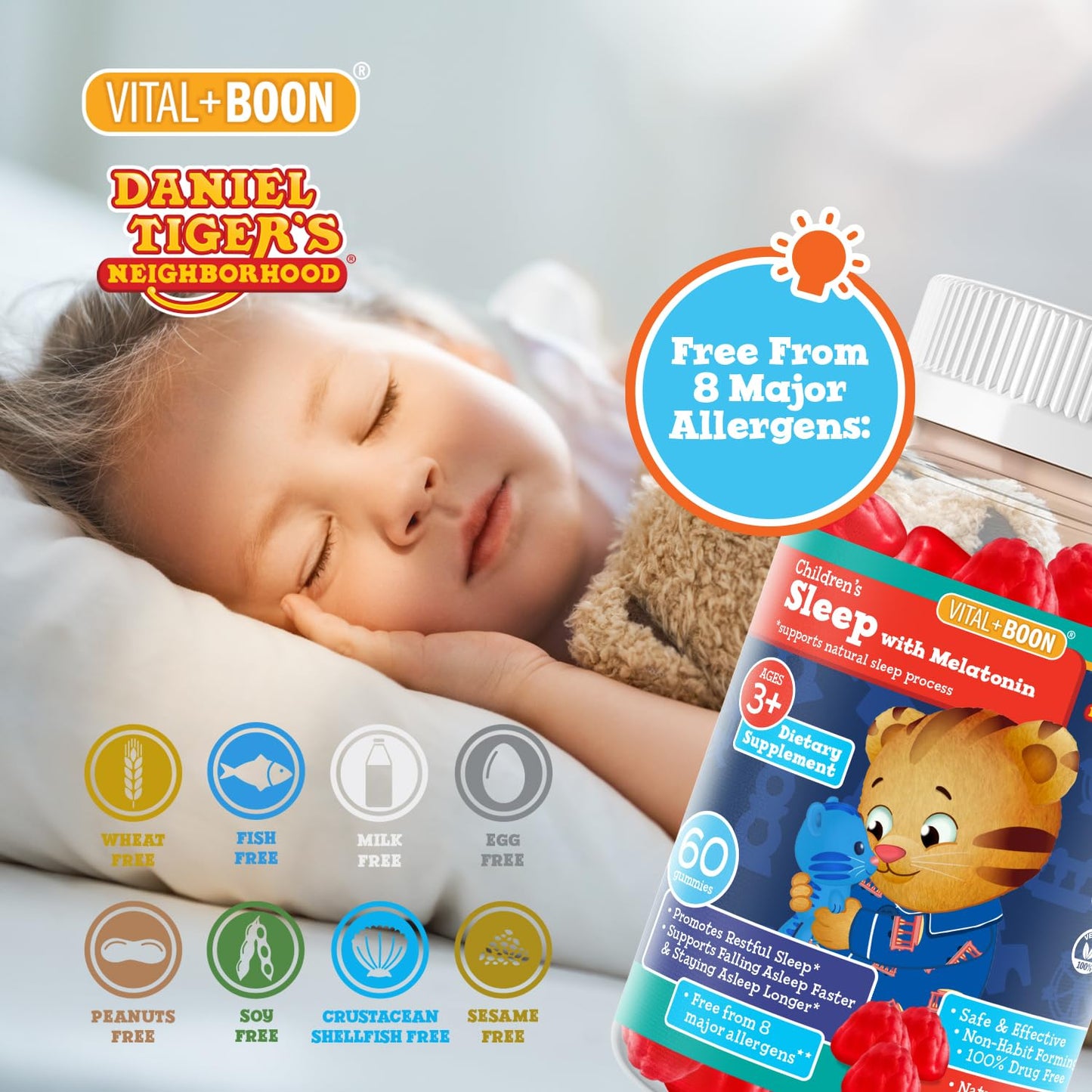 Vital+Boon Daniel Tiger Kids Melatonin Gummies, Gummy, 60 Count
