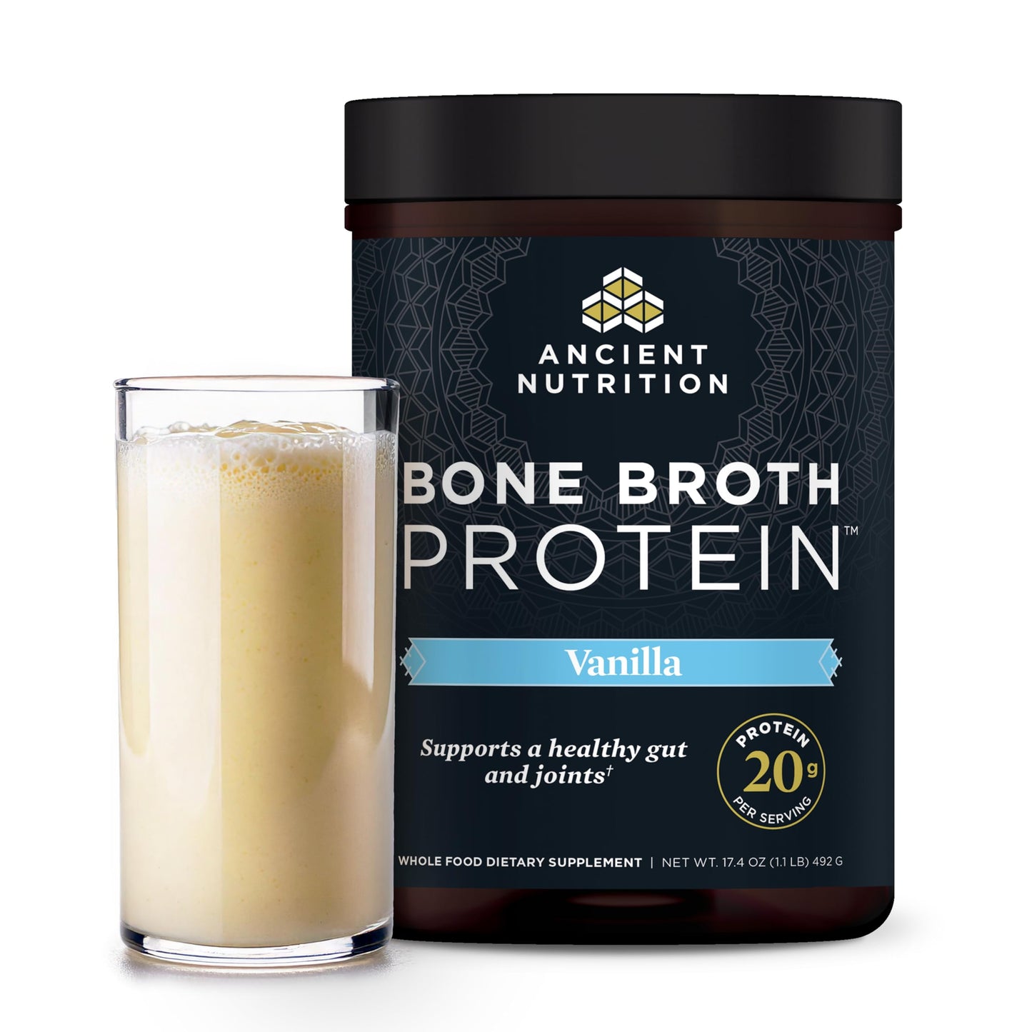 Ancient Nutrition Bone Broth Protein Powder Vanilla, 20 Servings