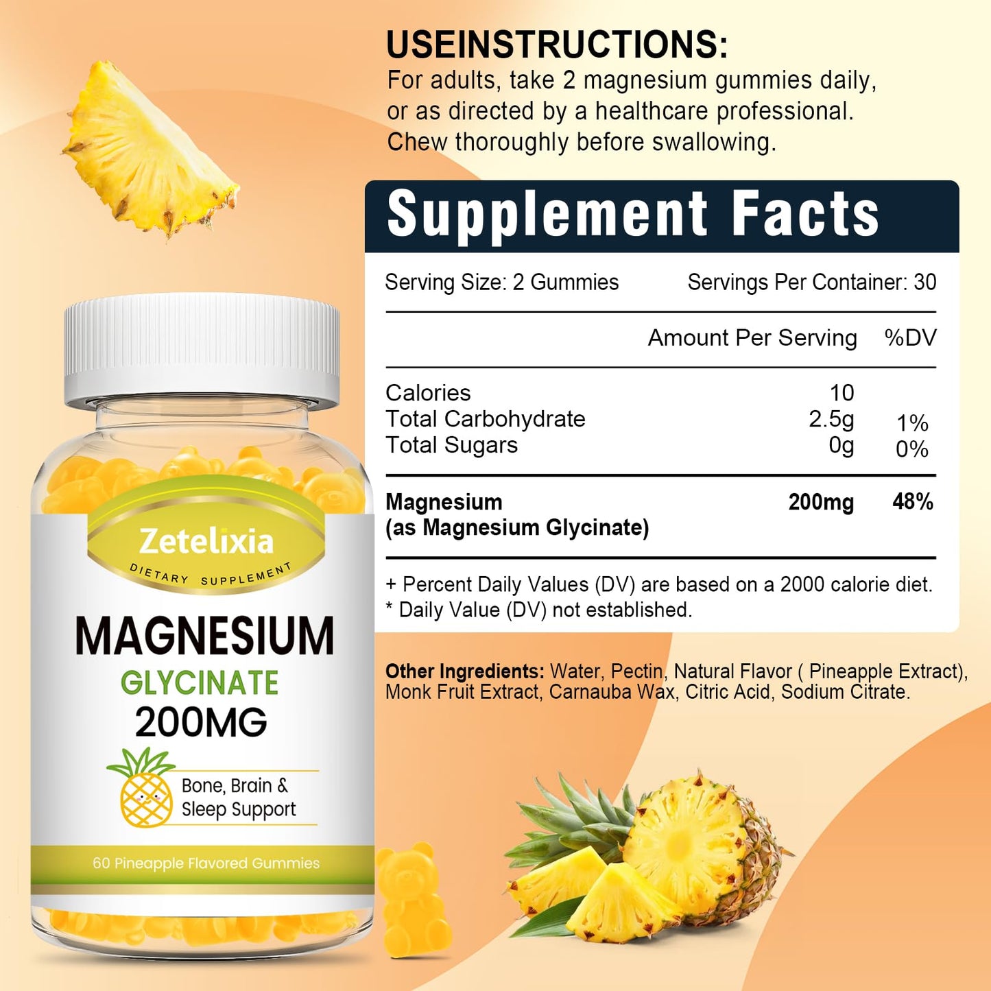 Zetelixia 200MG Magnesium Glycinate Gummies, 120 Gummies
