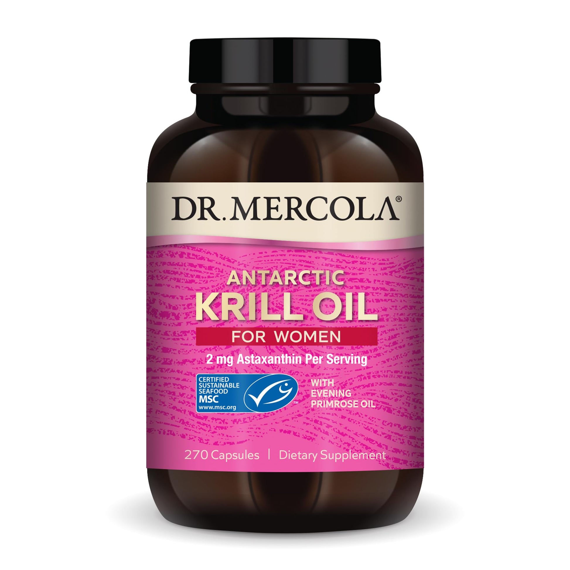 Dr. Mercola Krill Oil for Women - 2 mg Astaxanthin - MSC Certified Sustainable - Supports Brain, Skin & Immune Systems - with Omega-3s - Non-GMO, Gluten-Free & Soy-Free - 270 Capsules