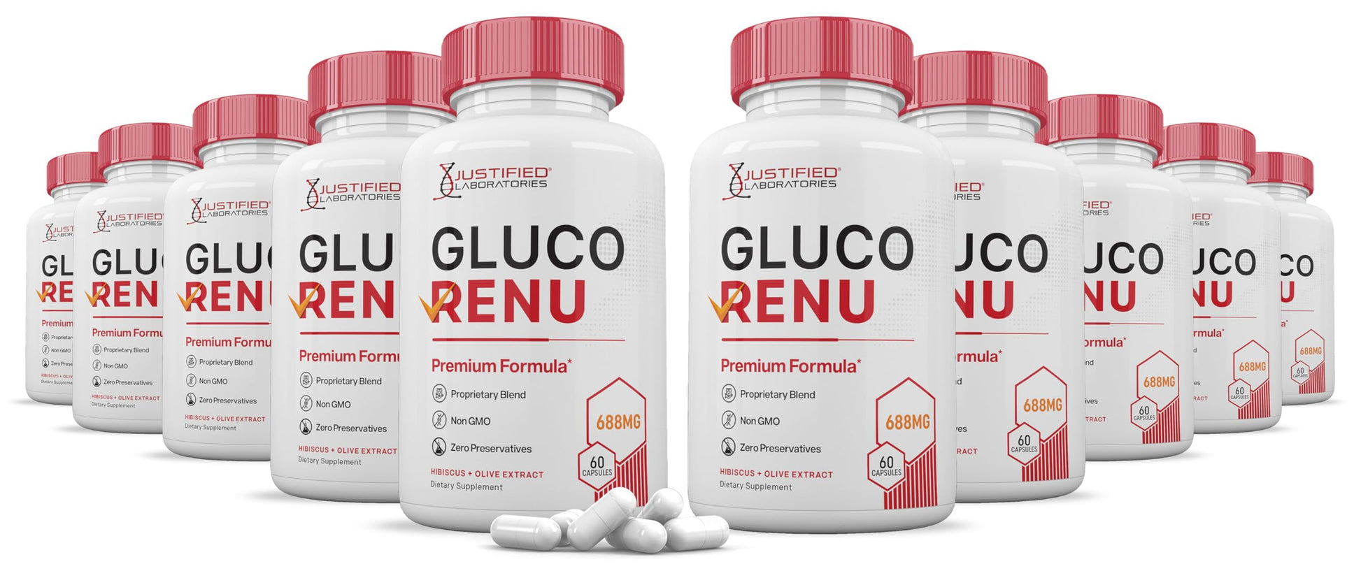 Justified Laboratories Gluco Renu 688MG Glyco Support Capsules, 600 Capsules