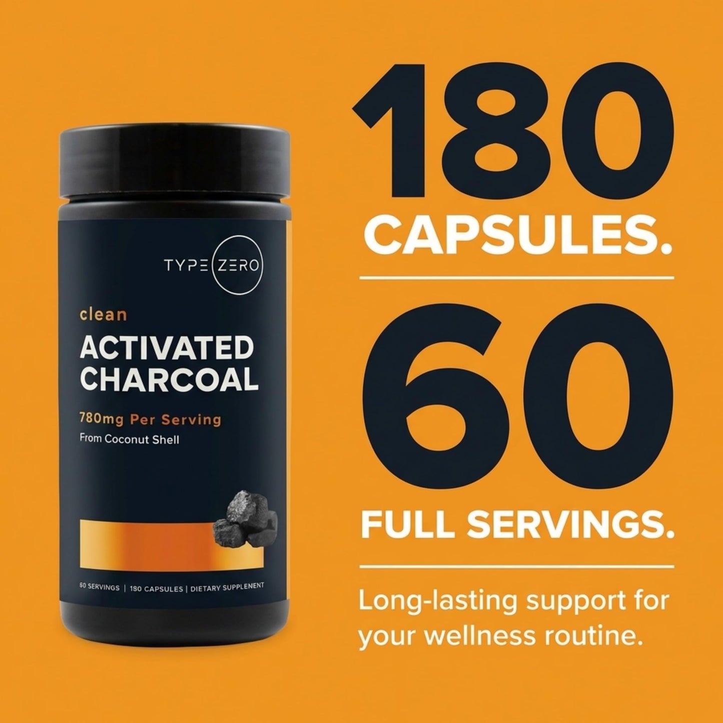 Type Zero Activated Charcoal Capsule 180 Count