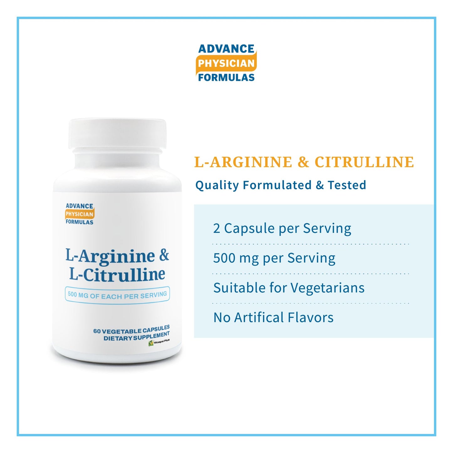Advance Physician Formulas L-Arginine 500 mg, L-Citruline 500 mg, 60 Vegetable Capsules