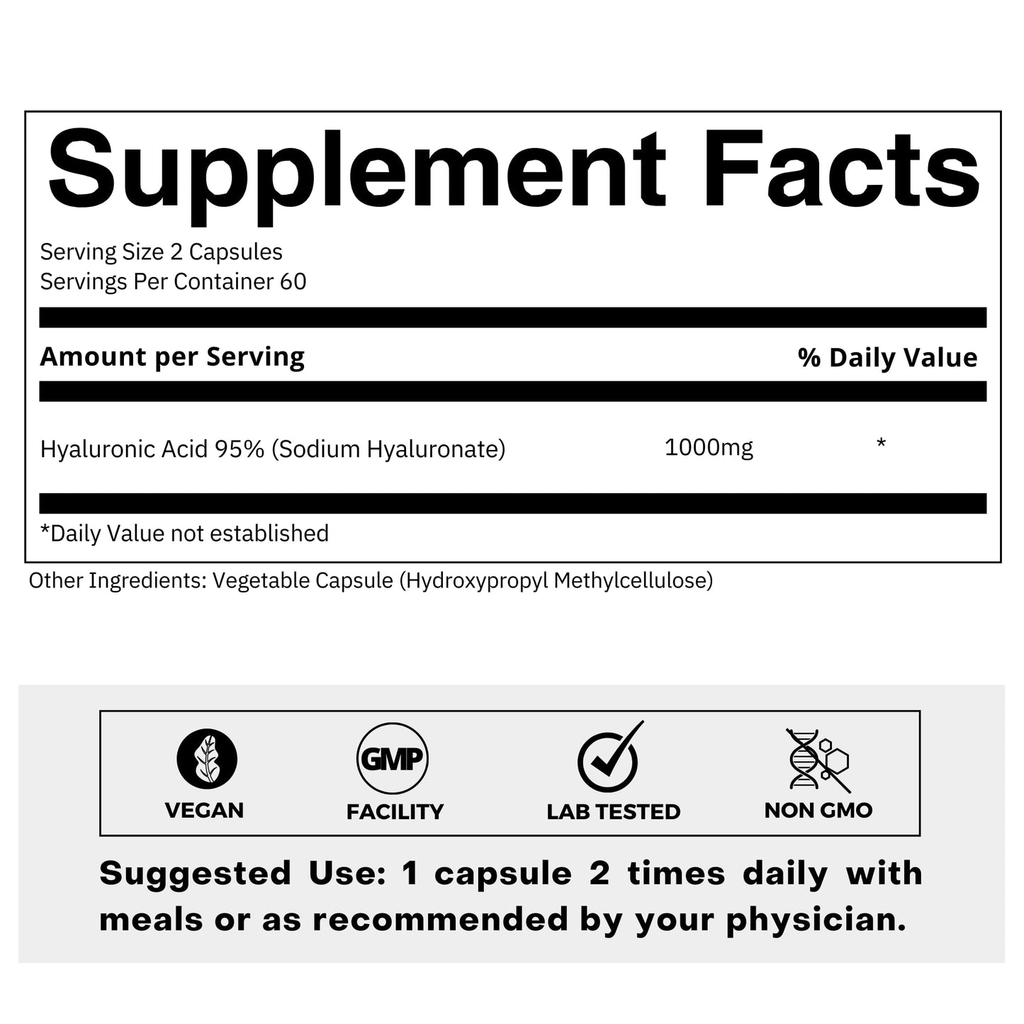 FOLIUS LABS Hyaluronic Acid Capsules 500mg, 120 Capsules