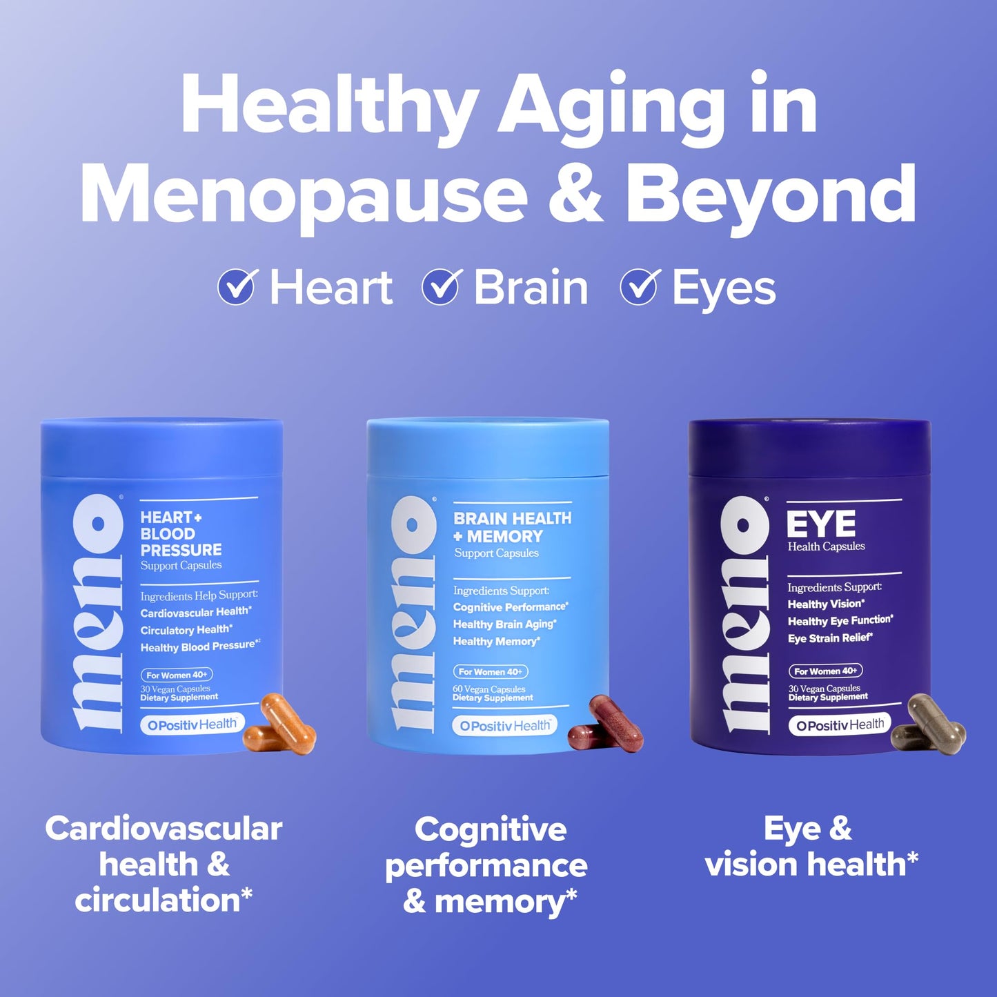 O Positiv MENO Heart + Blood Pressure Support Capsules, 30 Count