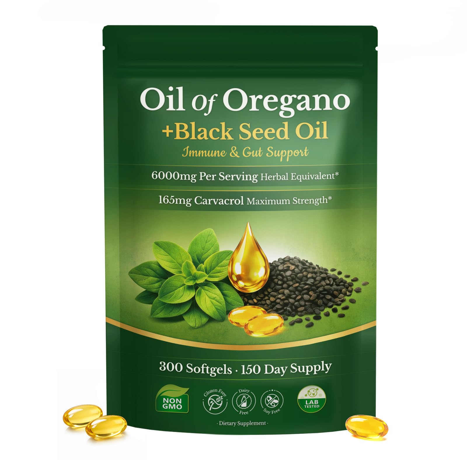 TryMee Oil of Oregano with Black Seed Oil Softgels, 300 Count