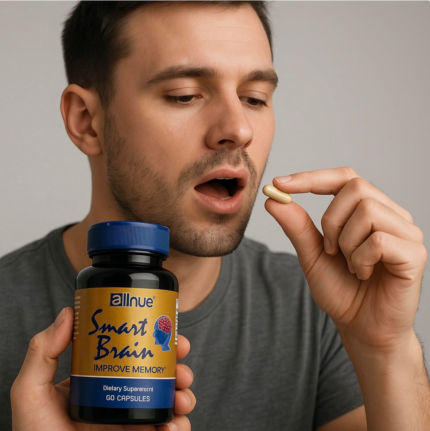 Generic Smart Brain Memory & Focus Supplement with Ginkgo Biloba, Bacopa, Vitamin B6 – Natural Formula, Caffeine-Free, 60 Capsules