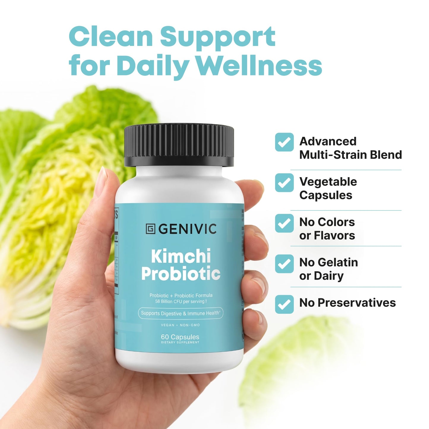 Genivic Kimchi Probiotic Capsules 60 Count