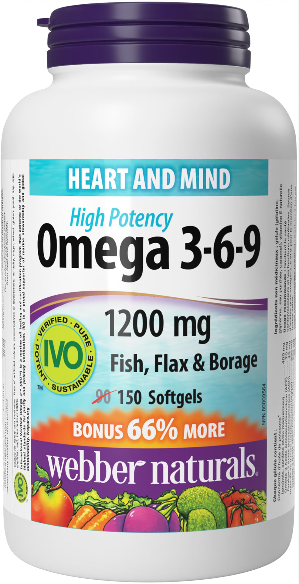 Webber Naturals Omega 3-6-9 Flaxseed, Fish & Borage Oils 1200 mg Softgels 150
