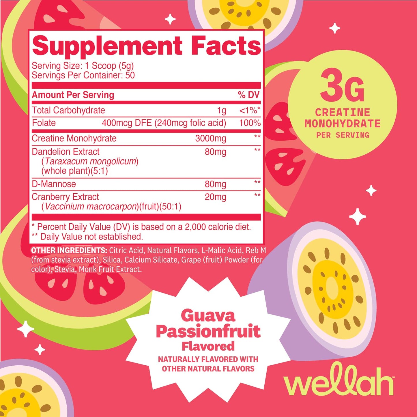 Wellah Creatine for Women Creatine Monohydrate with Dandelion & Cranberry Extract Powder 9.3
