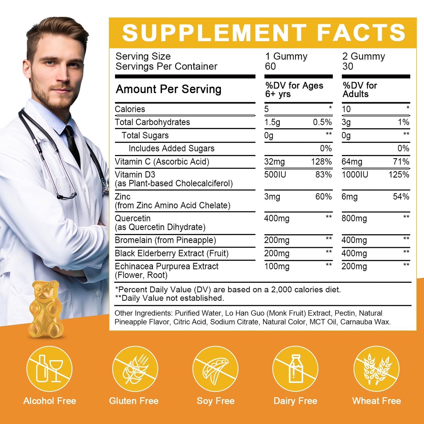 WOGORGT Quercetin with Bromelain Gummies, 120 Count