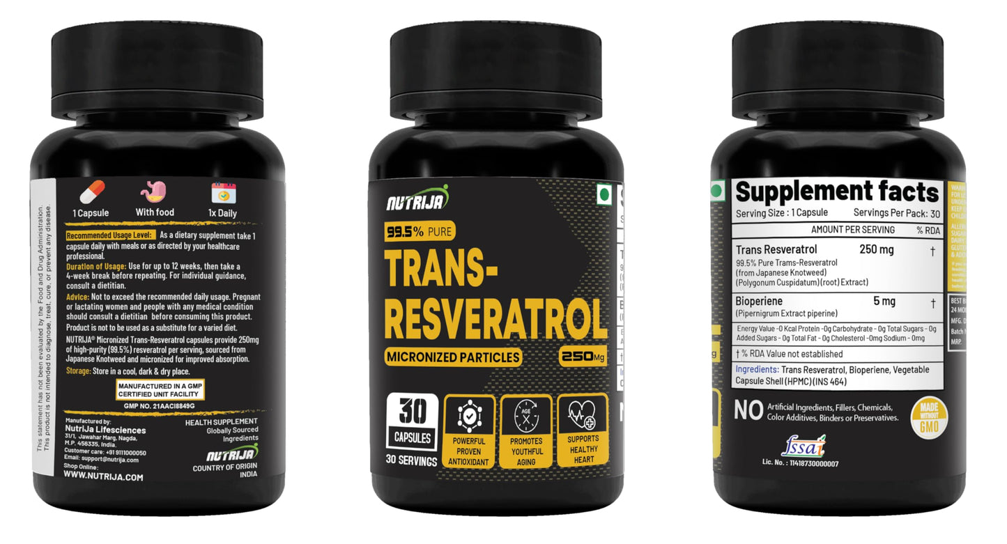 NutriJa Trans Resveratrol 250mg Capsules 30 Count