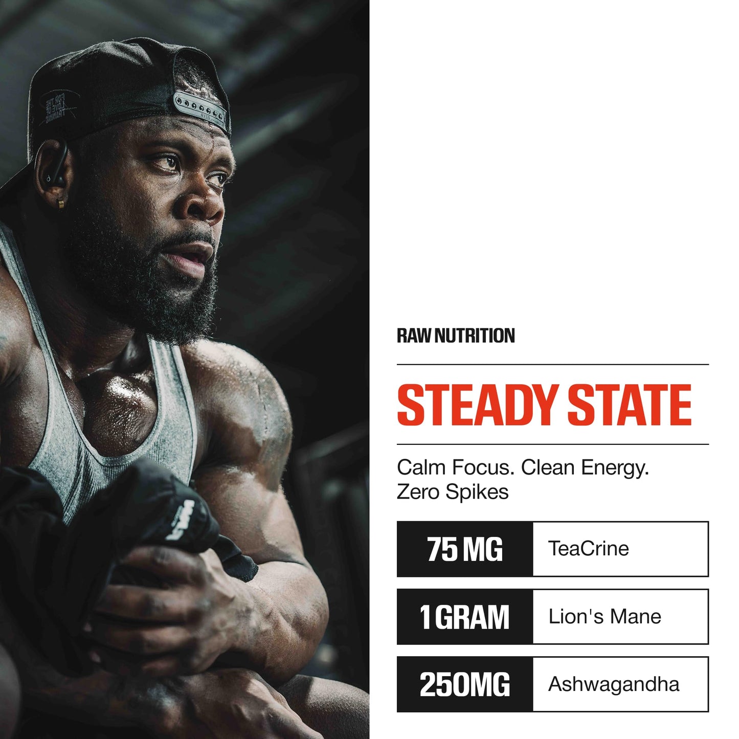 RAW Steady State Low Stim Nootropic Pre Workout Powder 4.8 Ounce