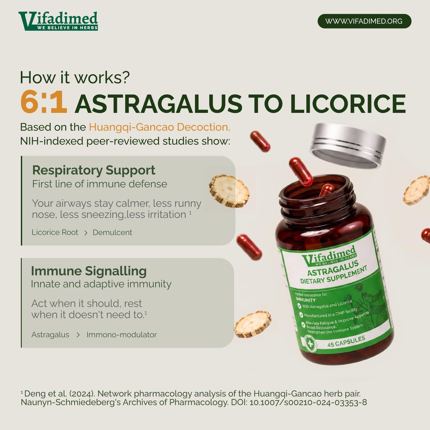VIFADIMED Astragalus Immune Support Supplement, 90 Capsules