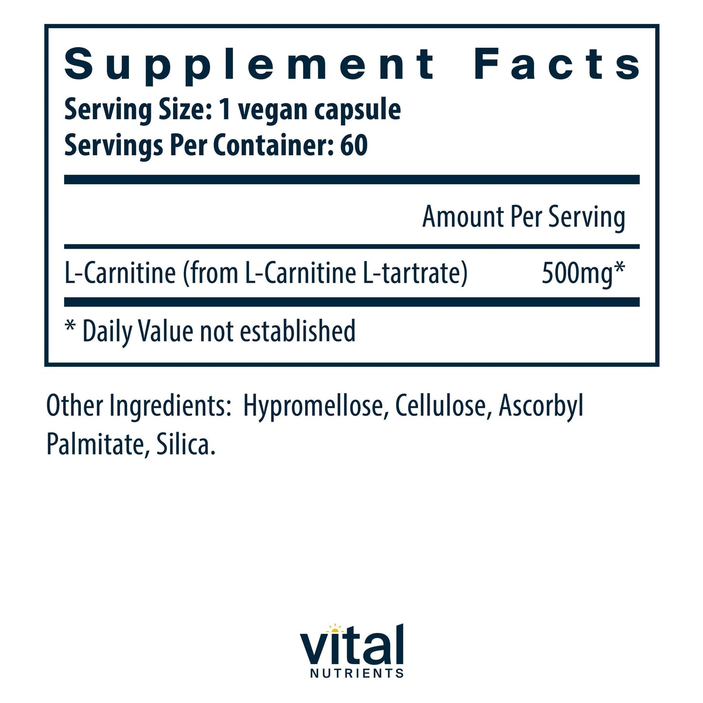 Vital Nutrients L-Carnitine 500mg Capsules, 60 Count
