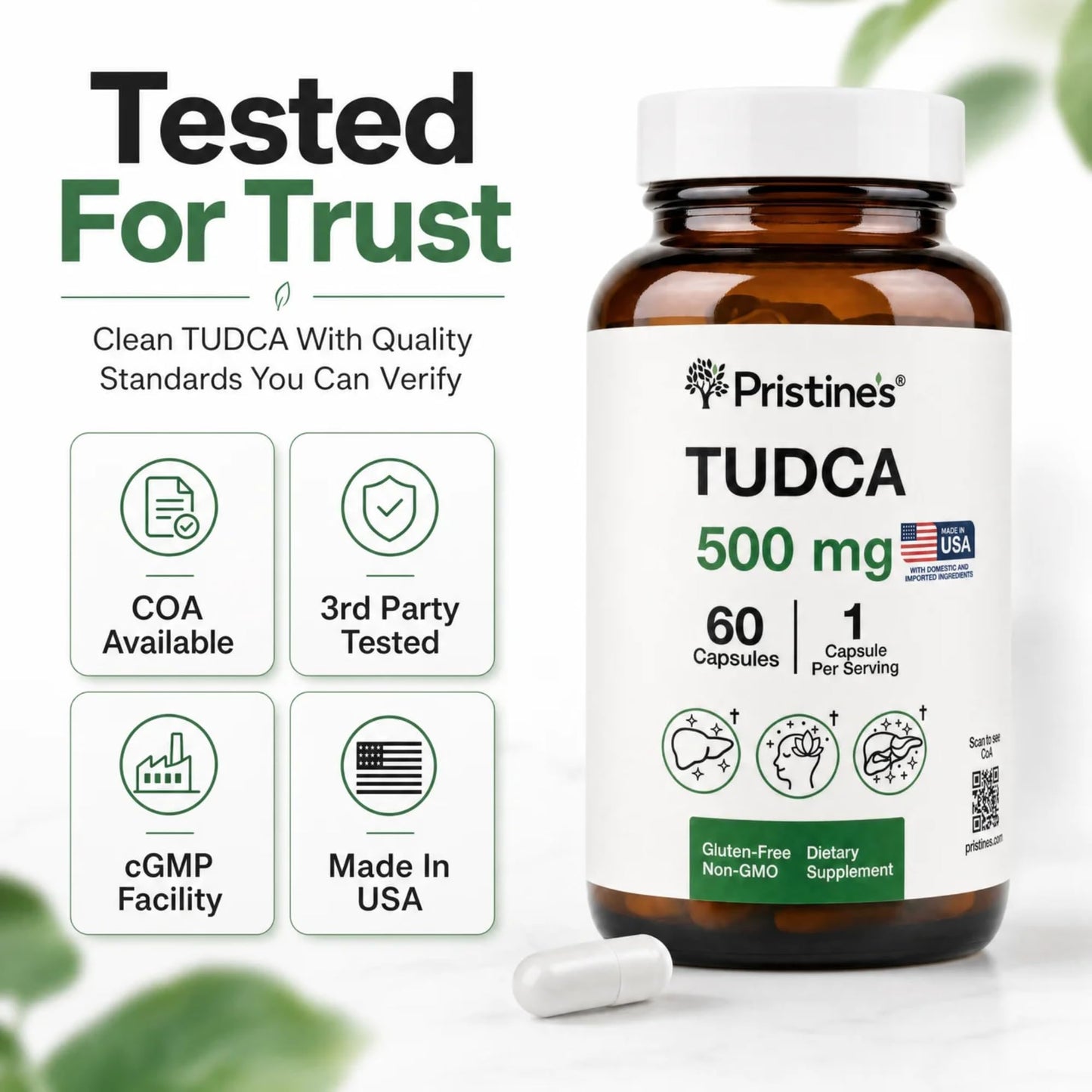 PRISTINE'S TUDCA 500MG Supplement Capsules, 1 Count